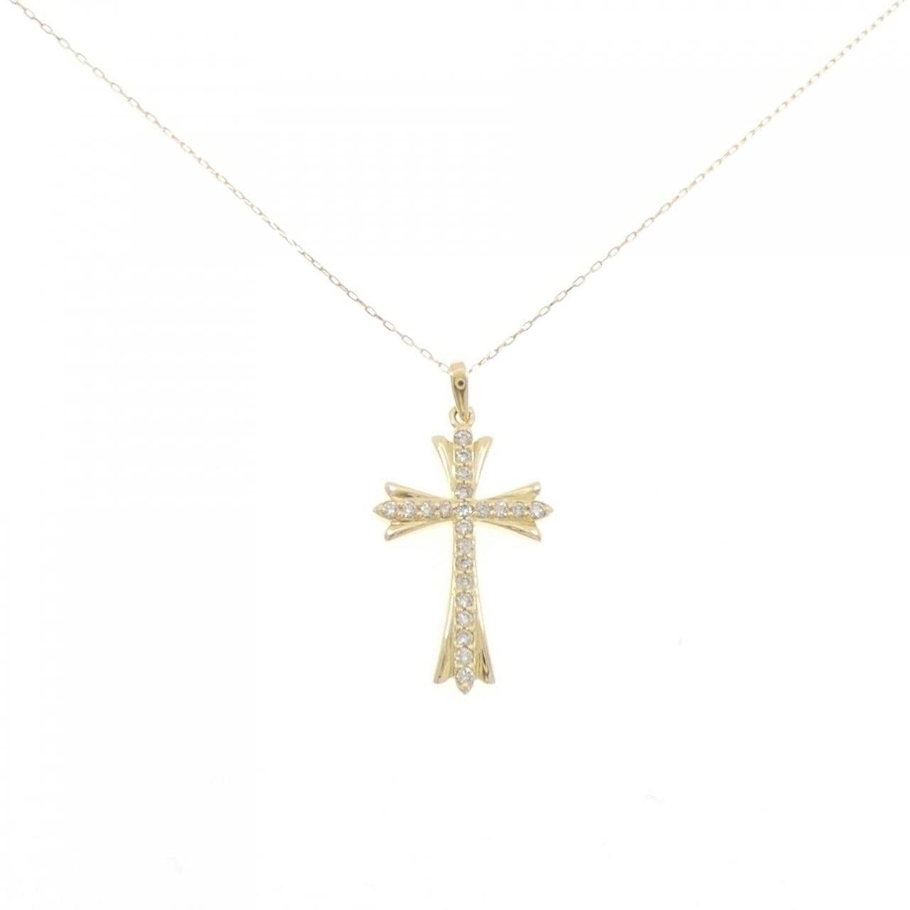 K18YG クロス ダイヤモンド ネックレス 0.22CT