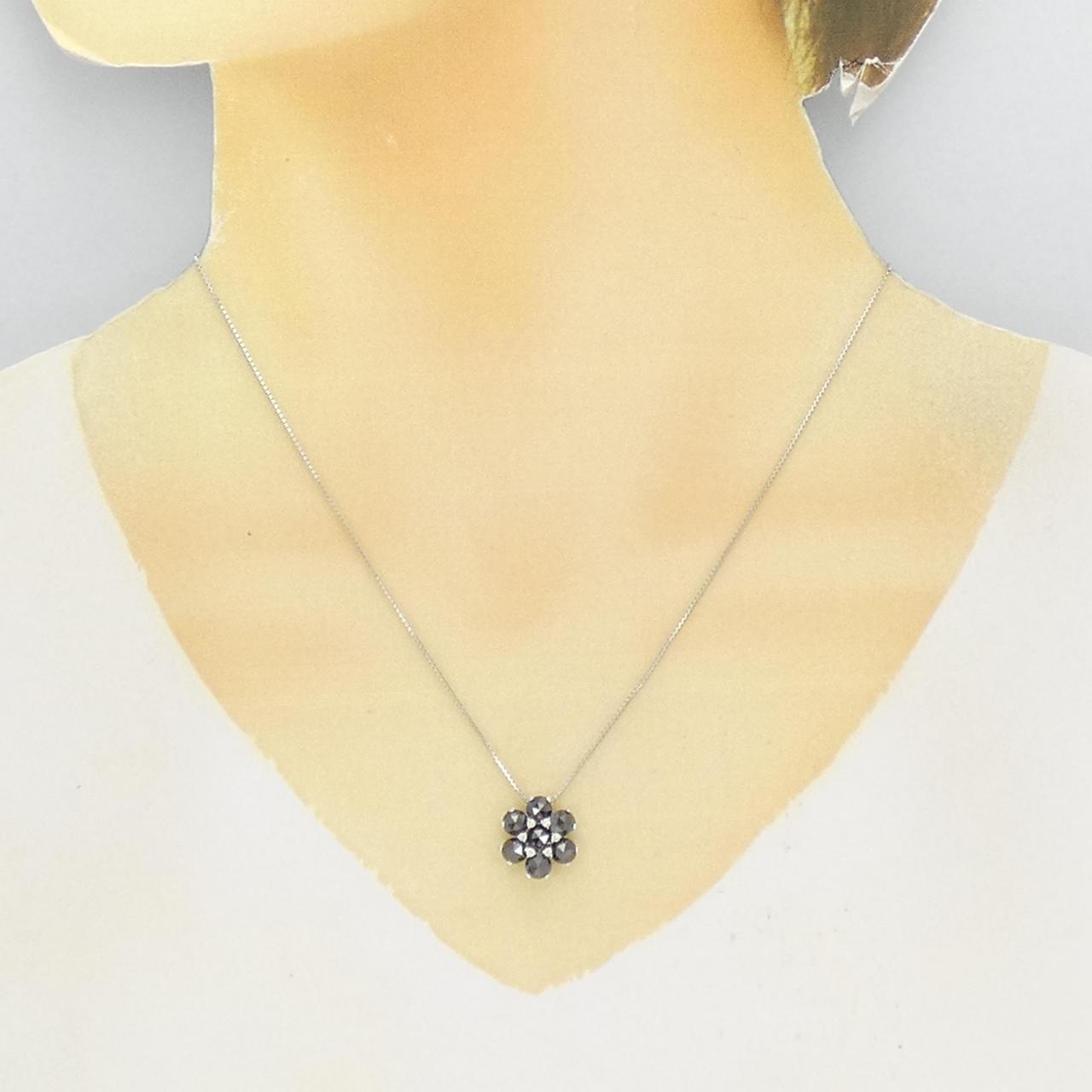 K18WG フラワー ダイヤモンド ネックレス 1.64CT