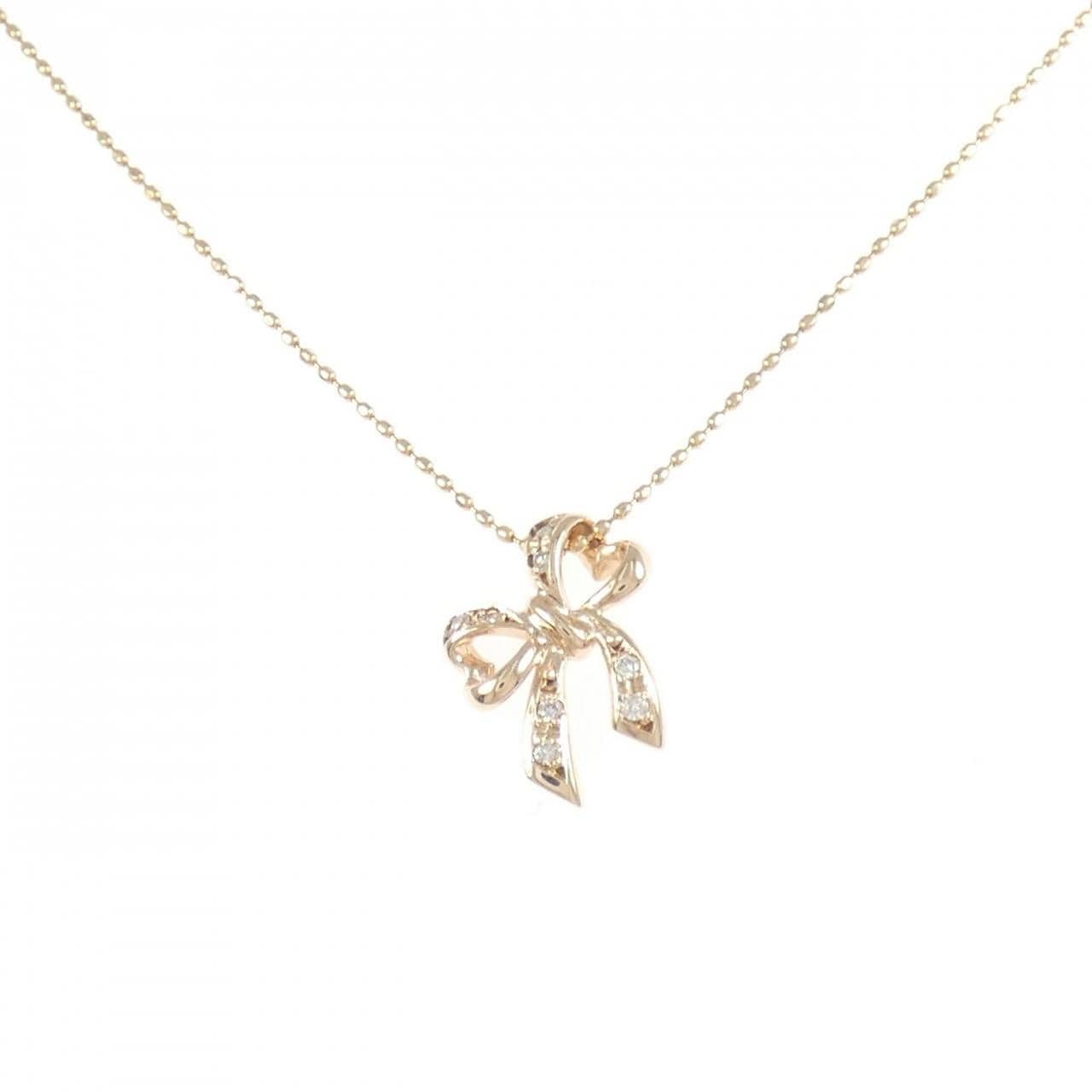 K10PG リボン ダイヤモンド ネックレス 0.05CT