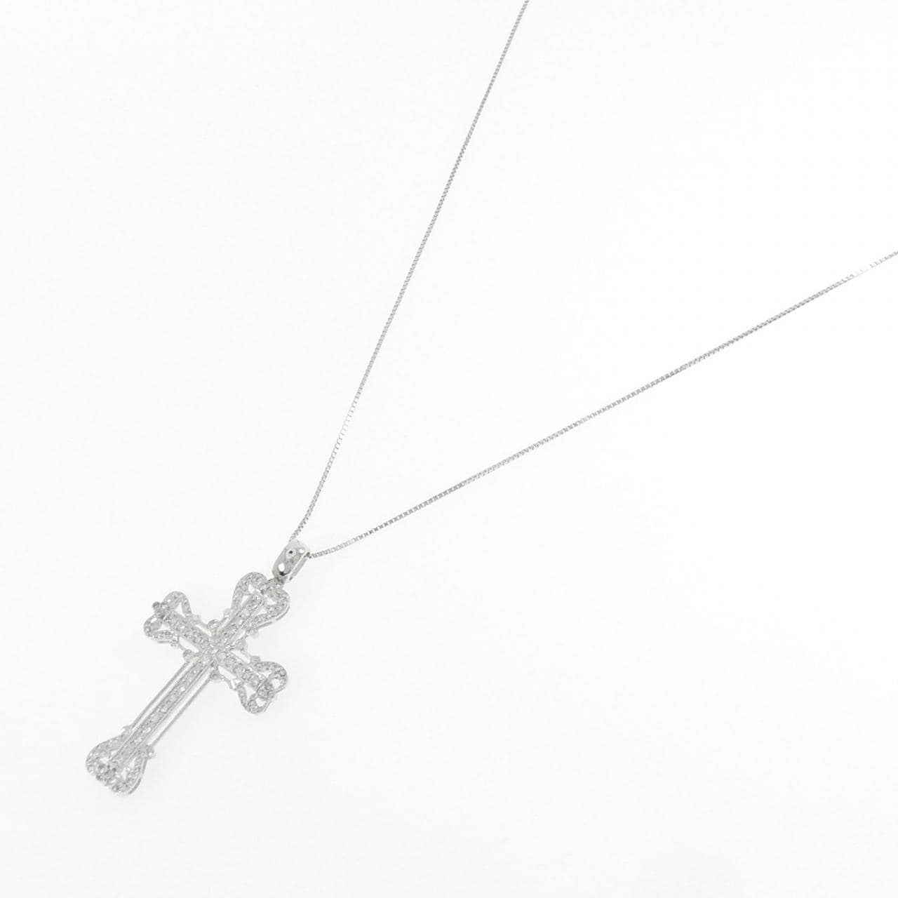 18KWG/K18WG クロス ダイヤモンド ネックレス 0.65CT