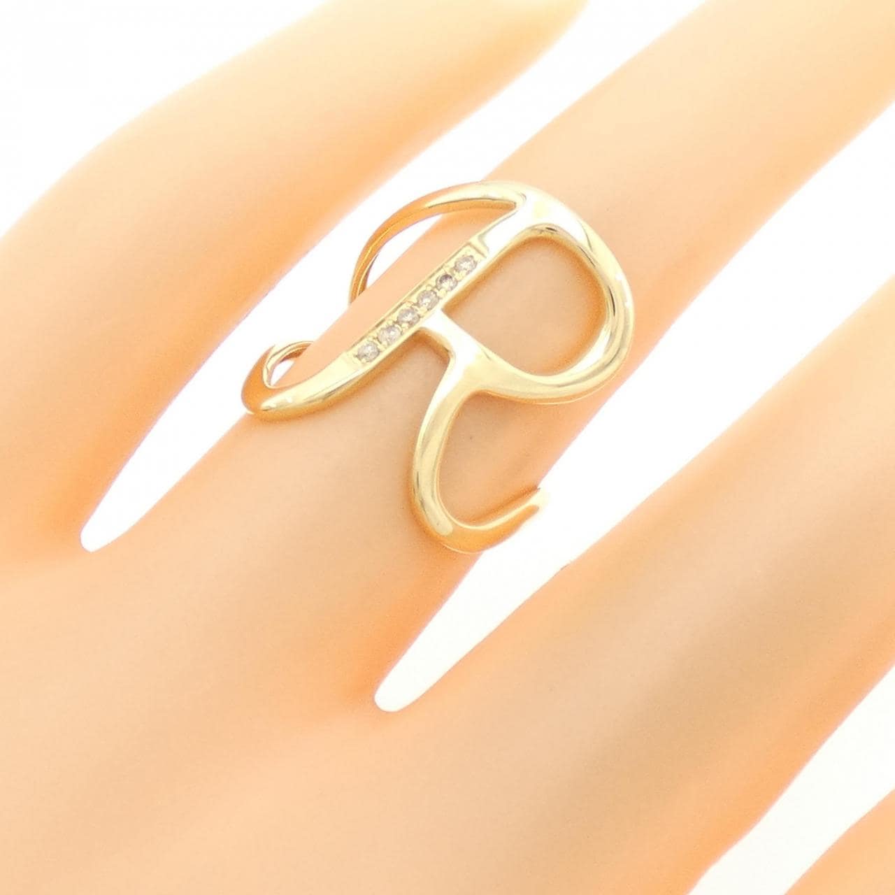 K18YG イニシャルR ダイヤモンド リング 0.05CT