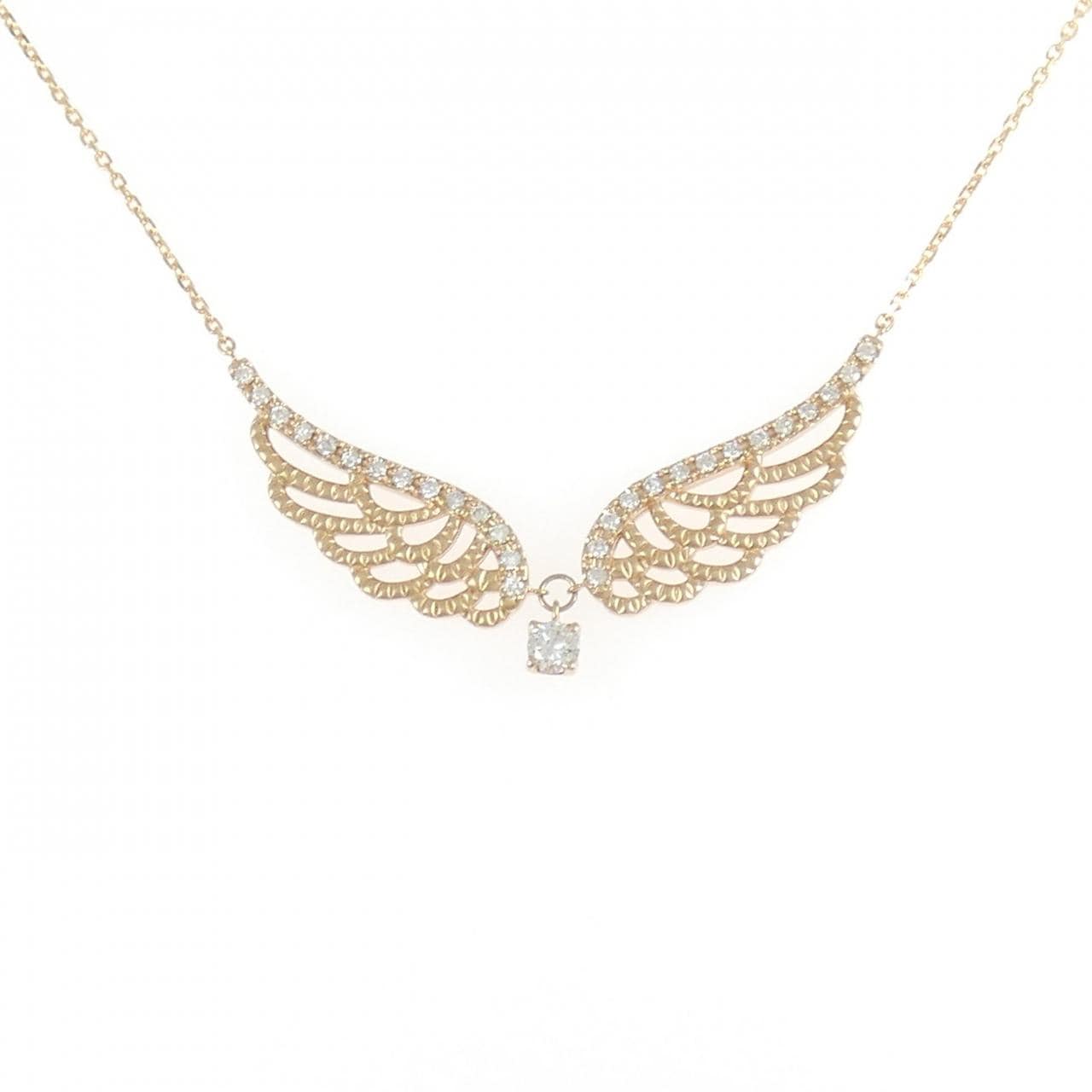 K18PG フェザー ダイヤモンド ネックレス 0.10CT