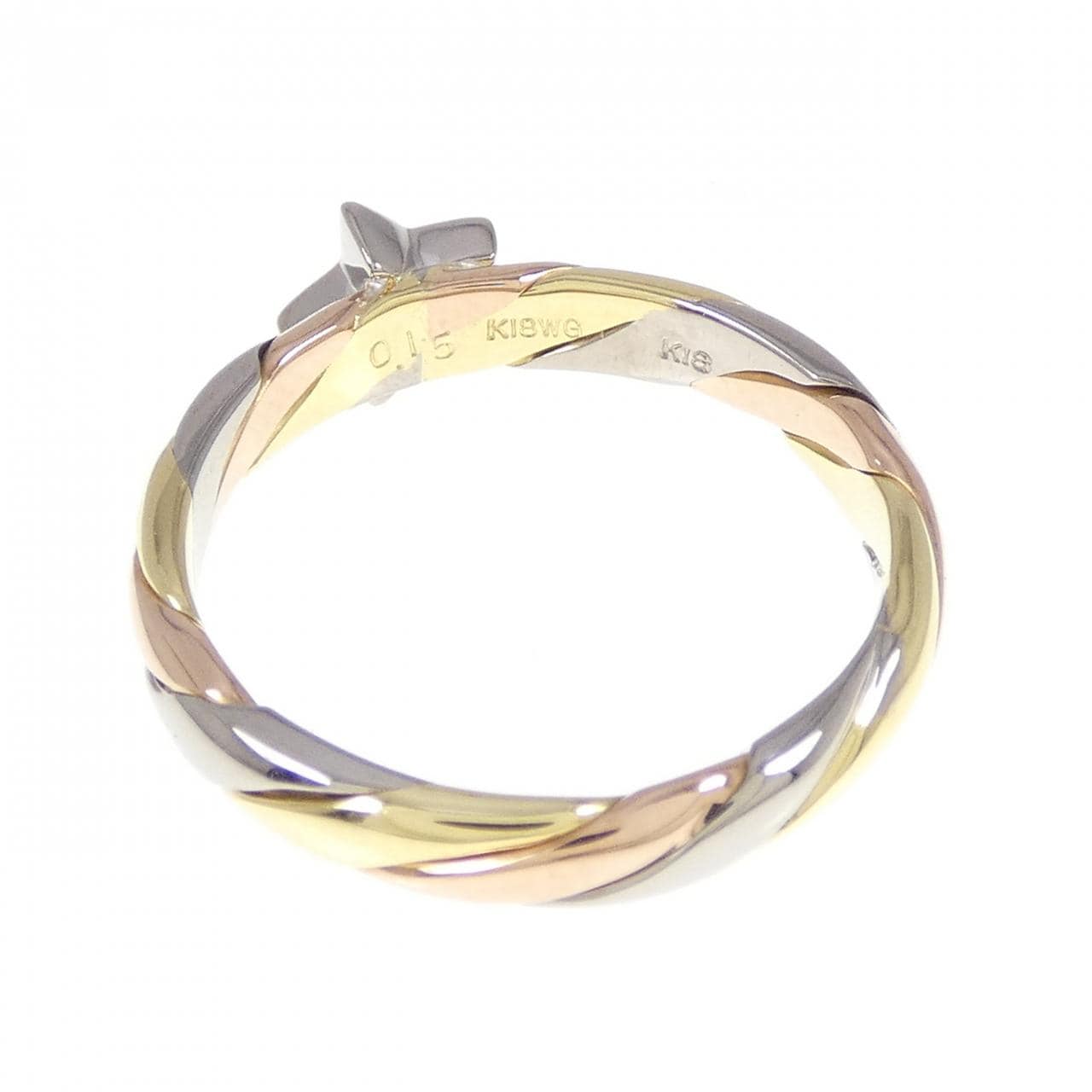 K18スリーカラー スター ダイヤモンド リング 0.15CT