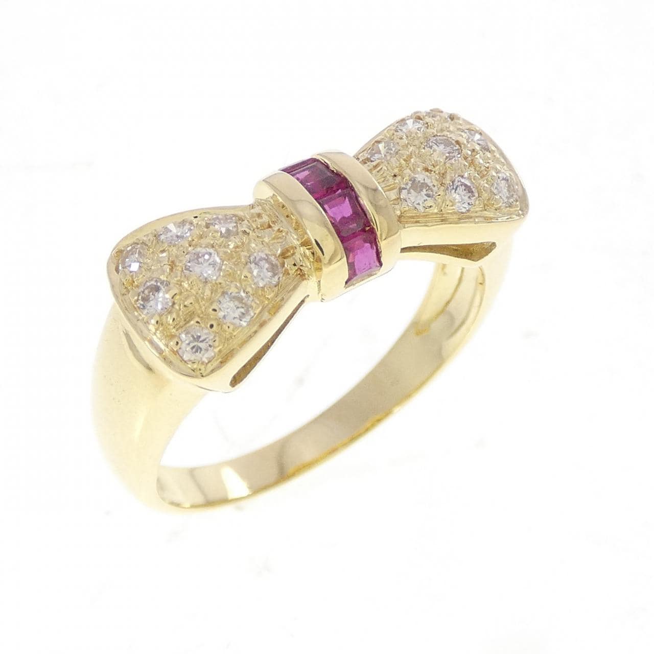 K18YG リボン ルビー リング 0.25CT