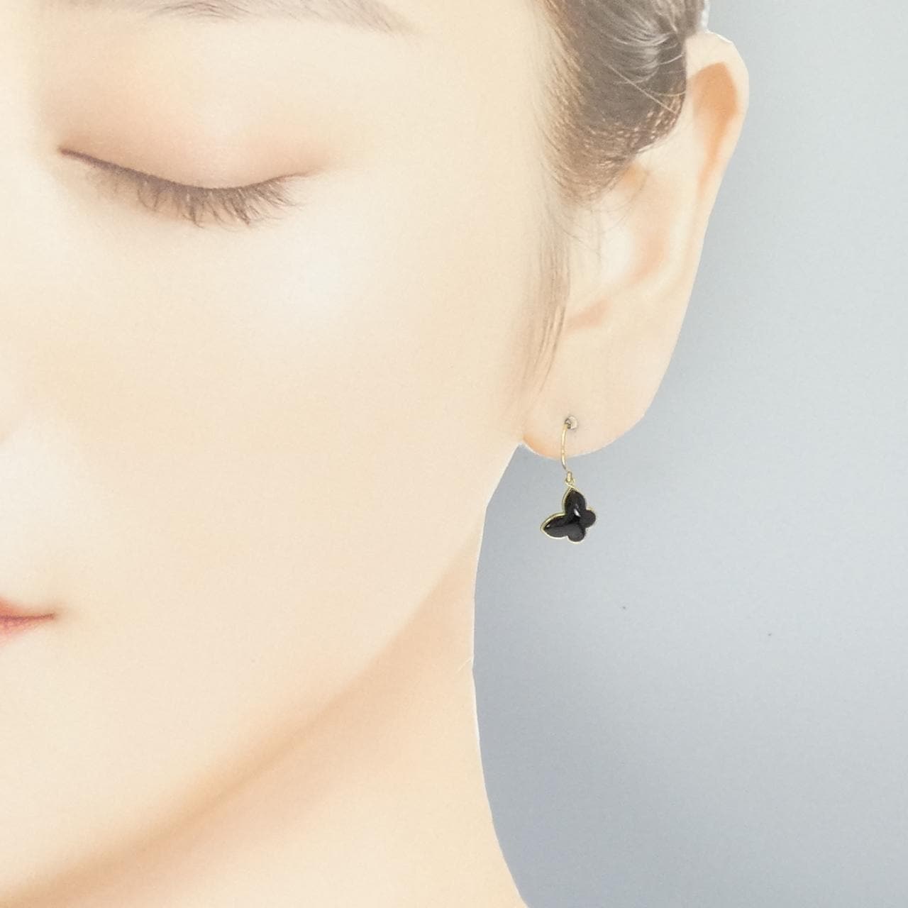 K18YG バタフライ オニキス ピアス