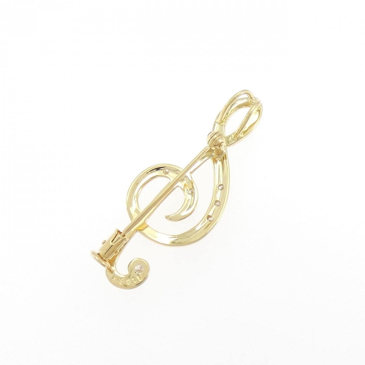 K18YG ト音記号 ダイヤモンド ブローチ 0.11CT