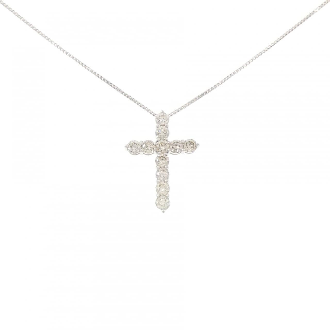 K18WG クロス ダイヤモンド ネックレス 0.50CT