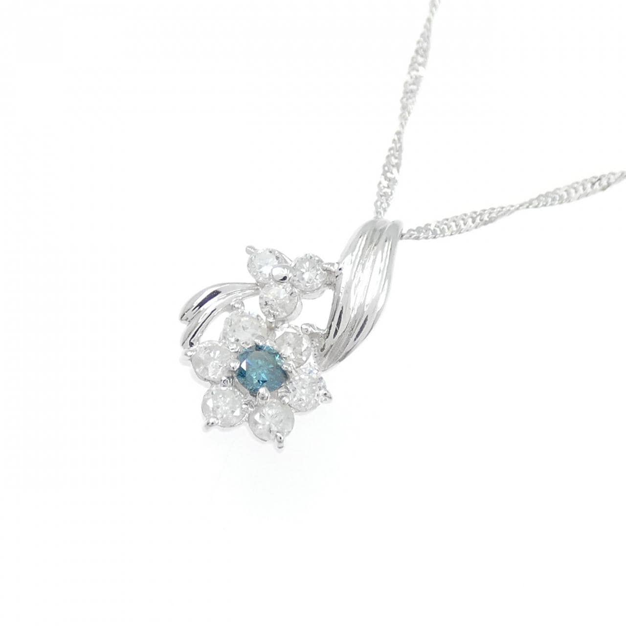 K18WG フラワー ダイヤモンド ネックレス 0.3CT