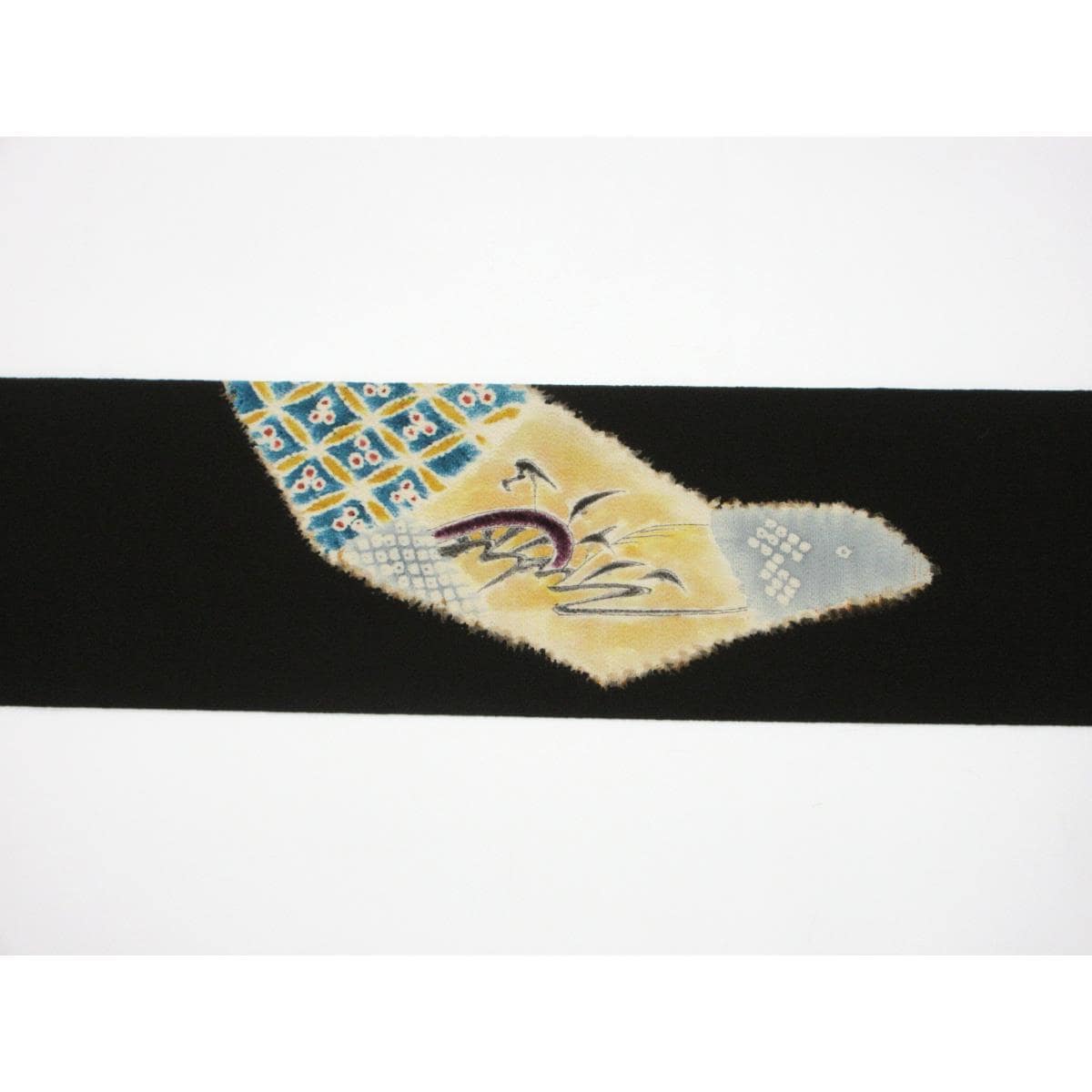 名古屋帯　ちりめん染帯　友禅金彩加工