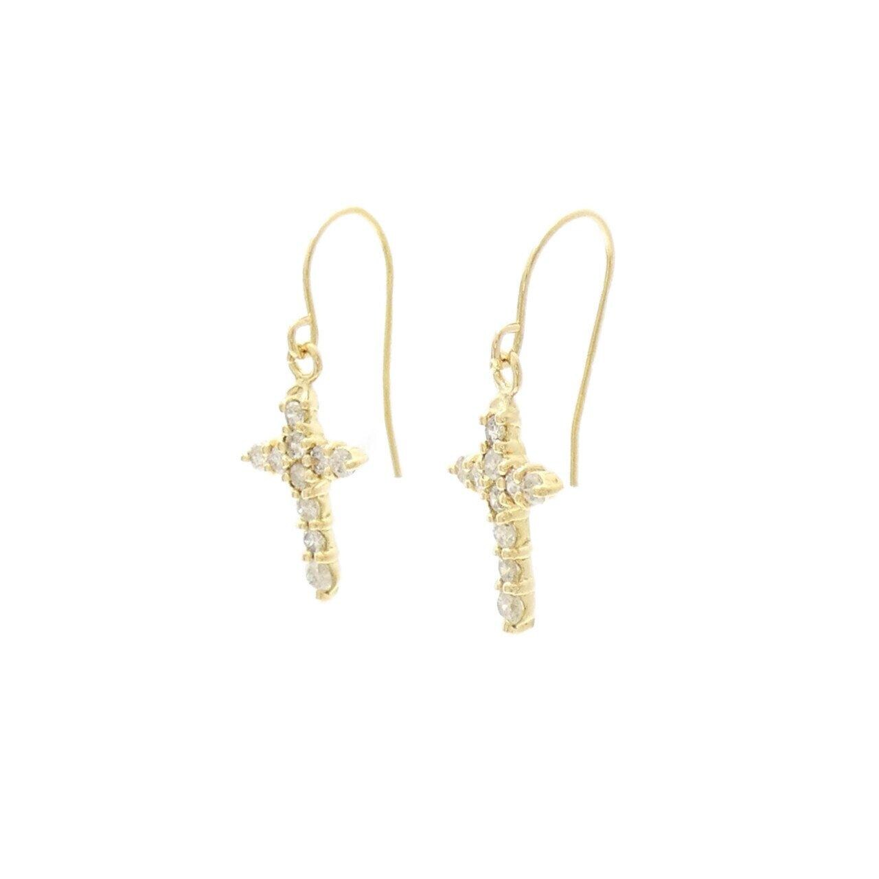 K18YG cross Diamond earrings 0.30CT