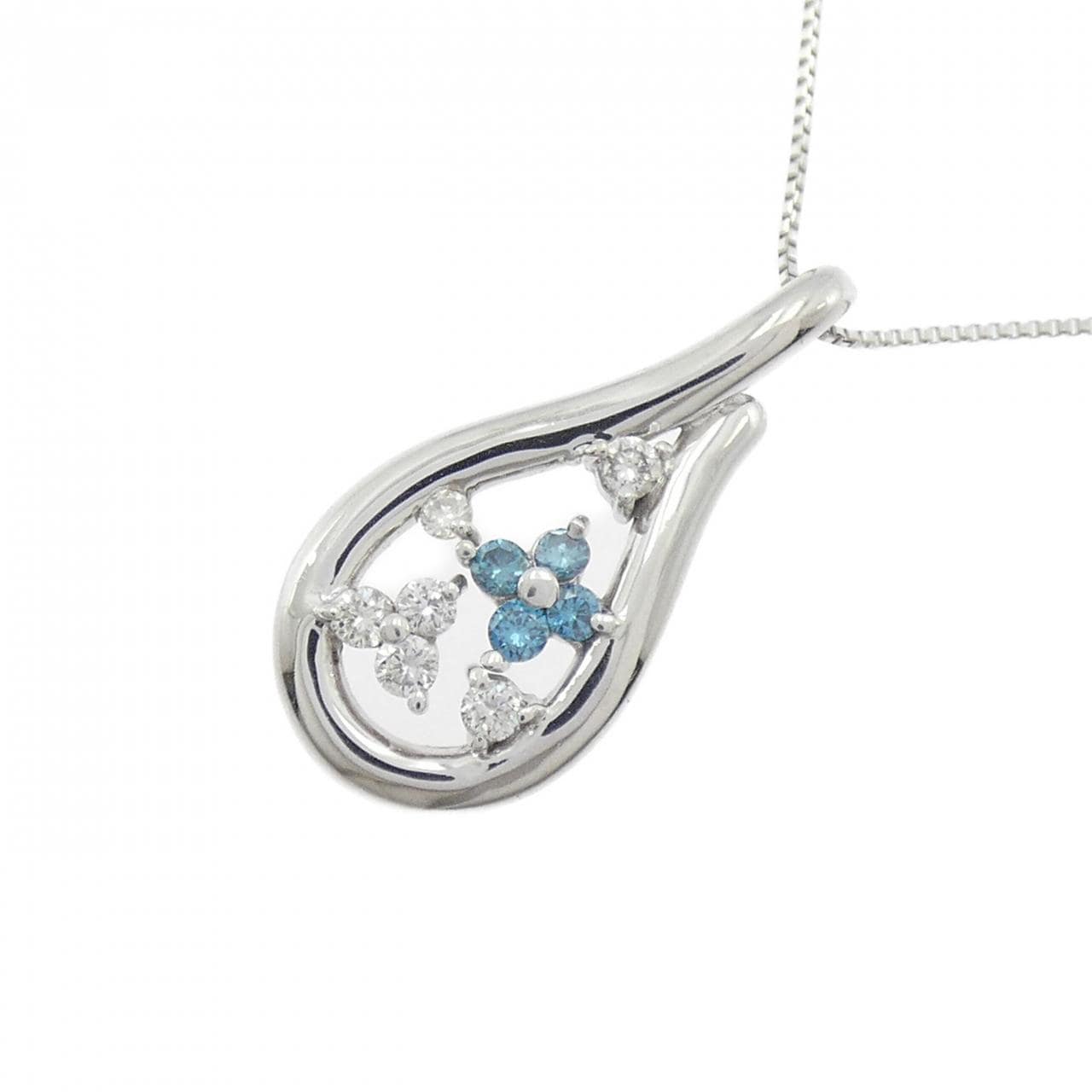 K18WG フラワー ダイヤモンド ネックレス 0.08CT