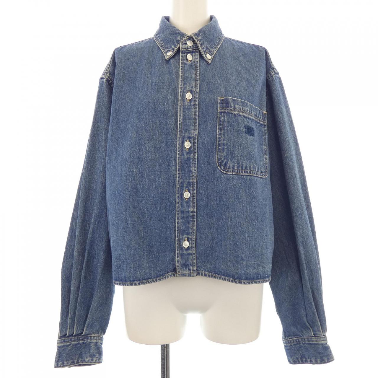 セリーヌ CELINE ユニオンオーシャンウォッシュデニム クロップドシャツ トリオンフ 2T187459N シャツ