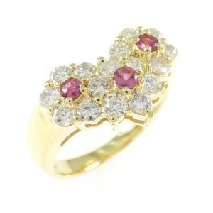 K18YG フラワー ルビー リング 0.18CT