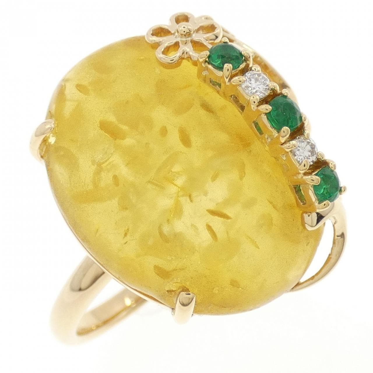 K18YG Flower Amber Ring 10.05CT