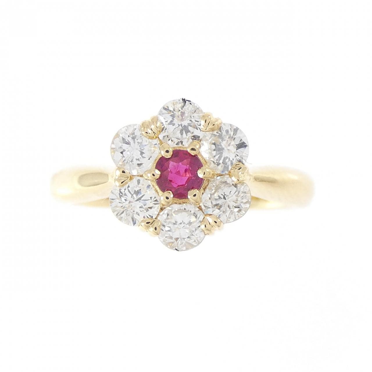 K18YG フラワー ルビー リング 0.16CT