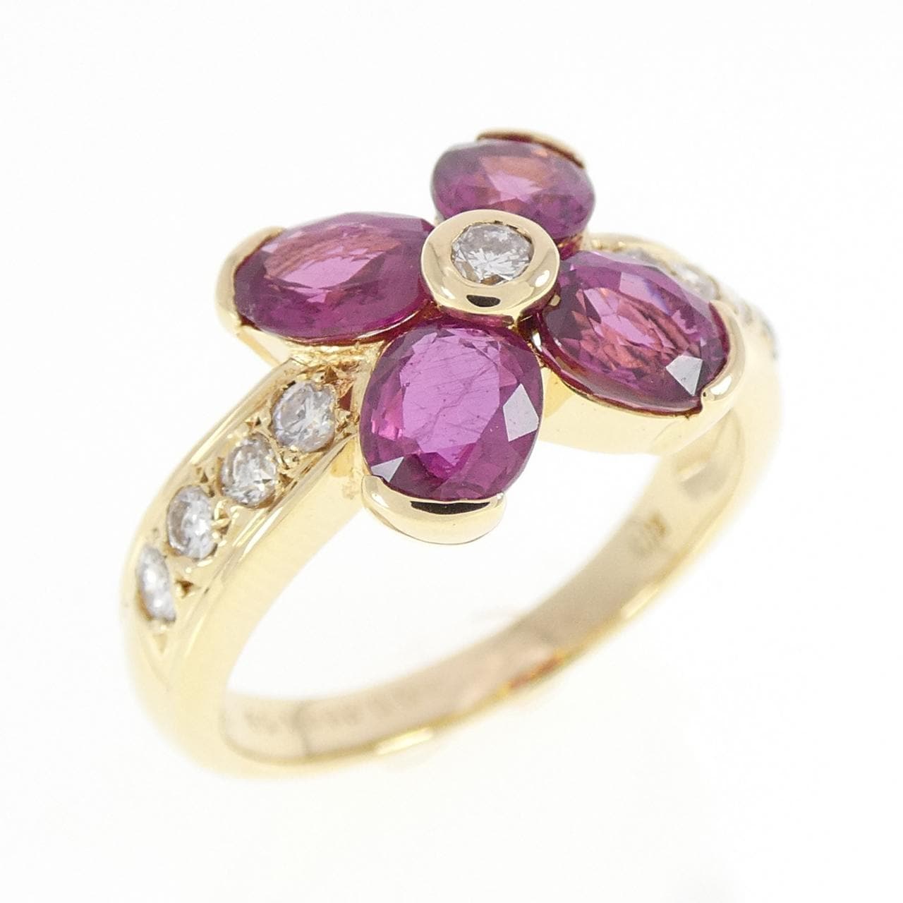 K18YG フラワー ルビー リング 1.59CT