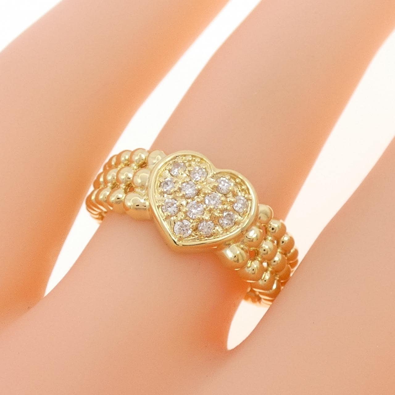 K18YG ハート パヴェ ダイヤモンド リング 0.15CT