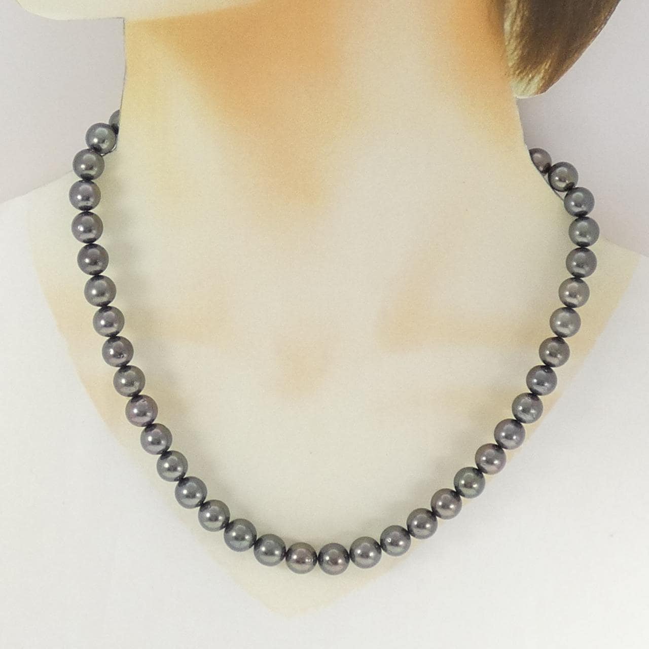 シルバークラスプ 黒蝶パール ネックレス 8-8.9mm