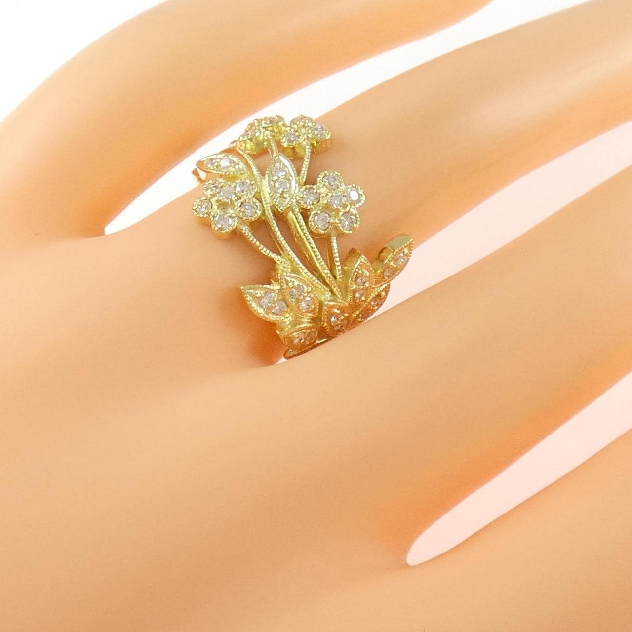 K18YG フラワー ダイヤモンド リング 0.35CT