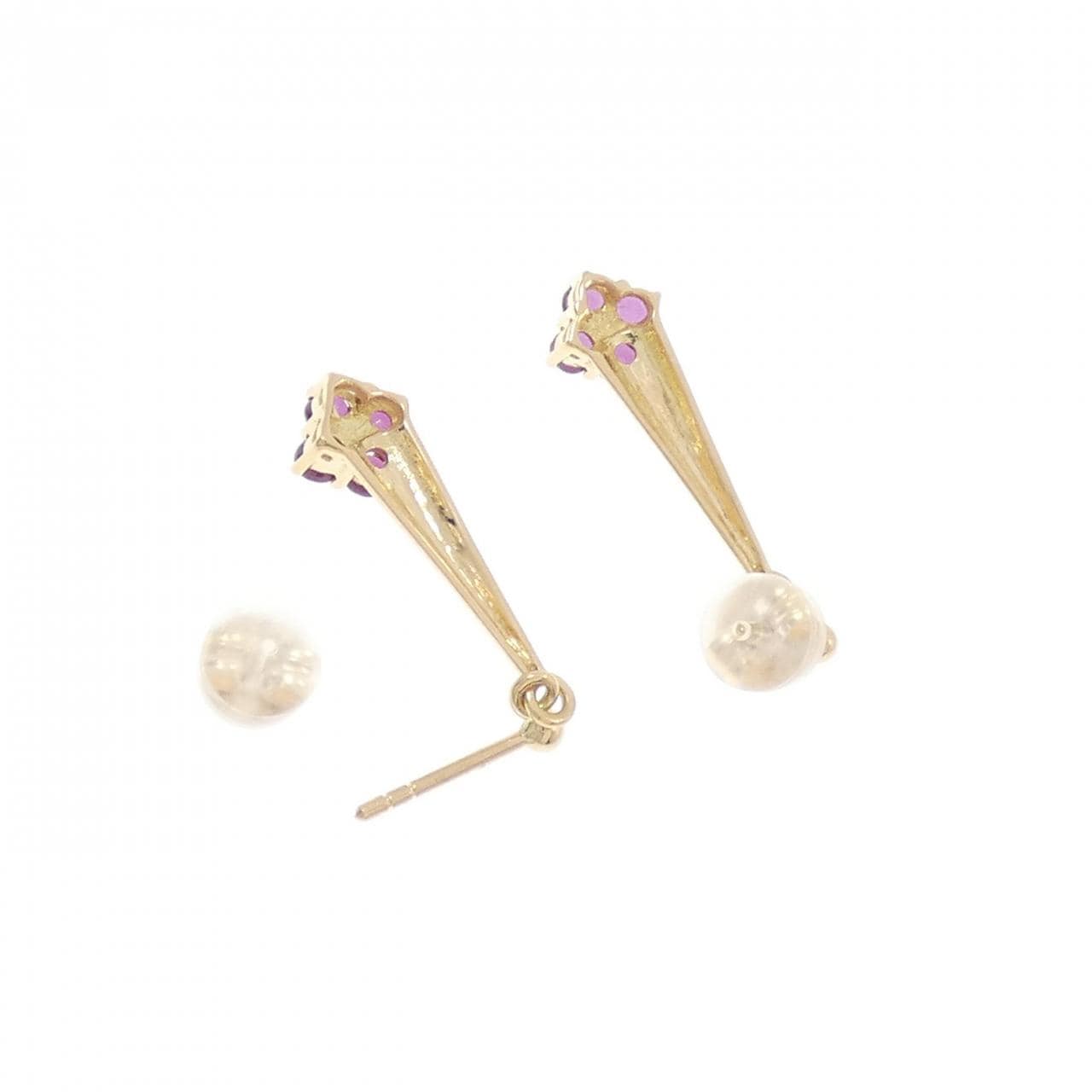 K18YG flower ruby earrings