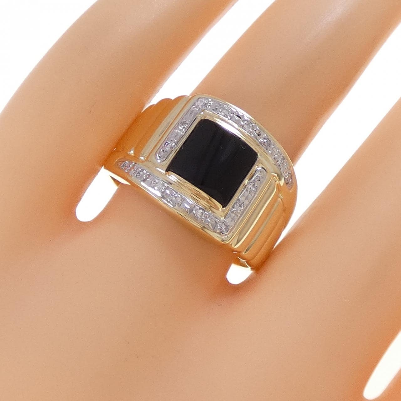 K18YG/PT900 オニキス リング