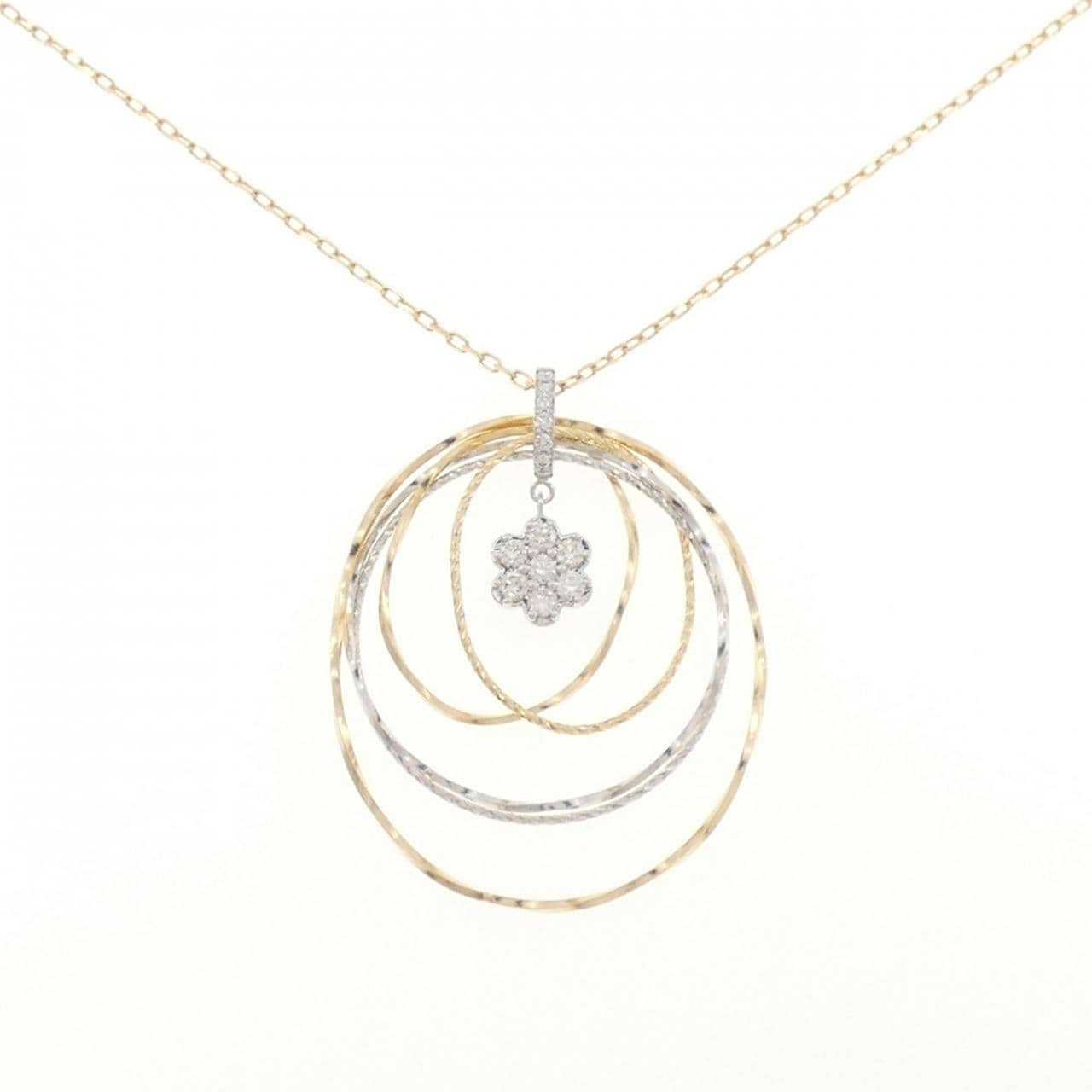 K18YG/K18WG フラワー ダイヤモンド ネックレス 0.25CT
