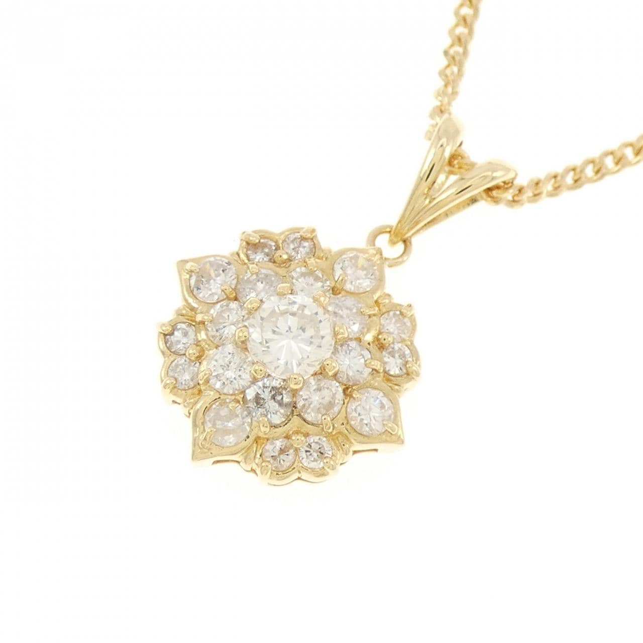 K18YG/750YG フラワー ダイヤモンド ネックレス 1.01CT