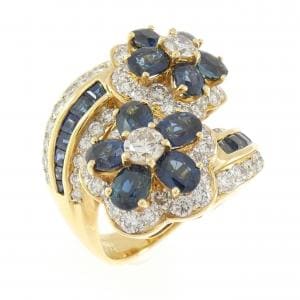 K18YG/K18WG フラワー サファイヤ リング 4.92CT