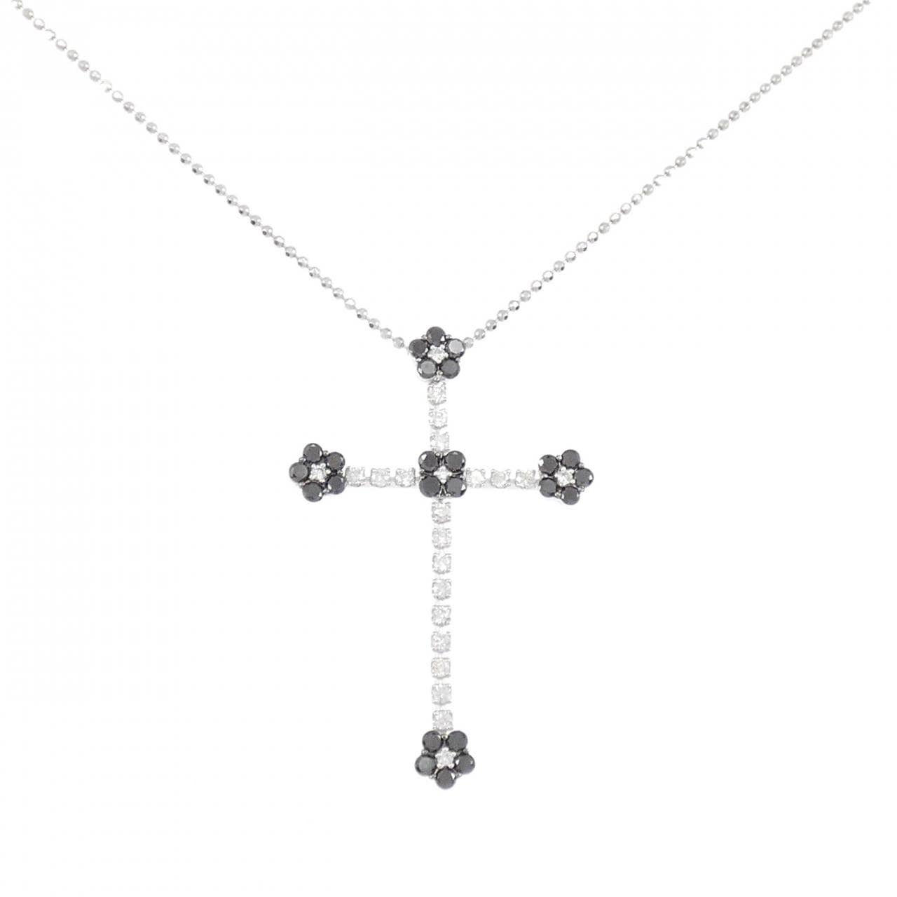 K18WG クロス×フラワー ダイヤモンド ネックレス 1.10CT