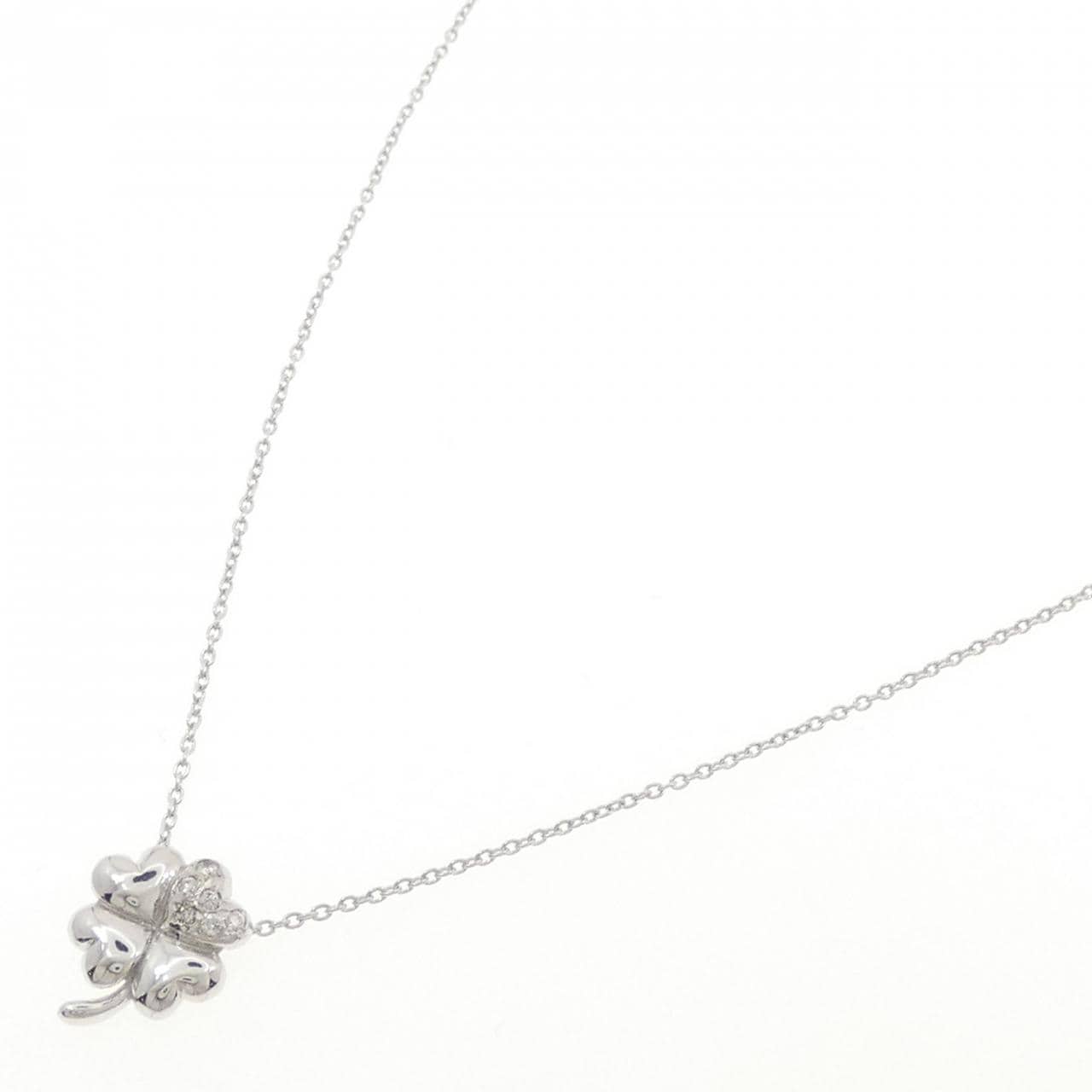 K18WG クローバー ダイヤモンド ネックレス 0.06CT