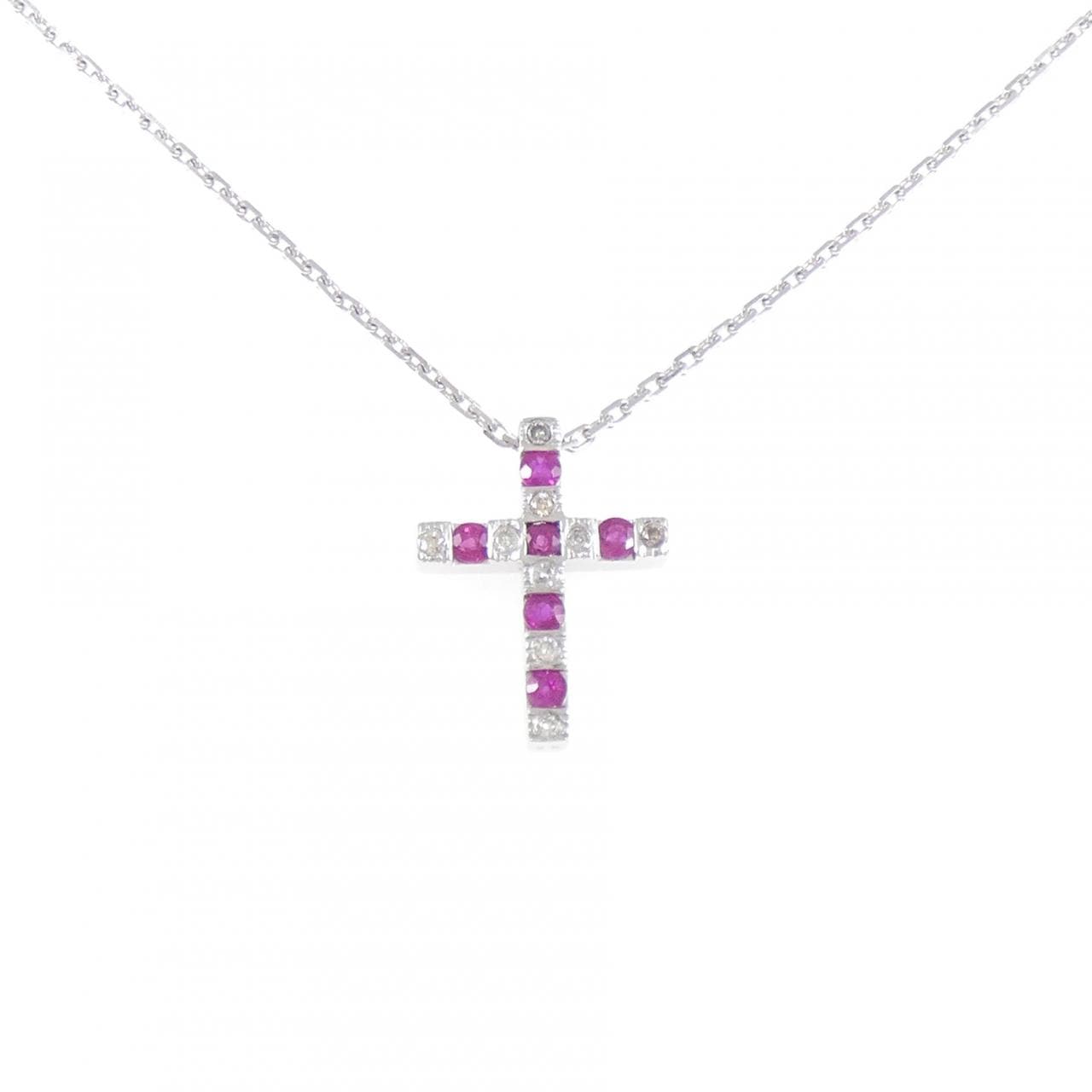 K18WG クロス ルビー ネックレス 0.62CT