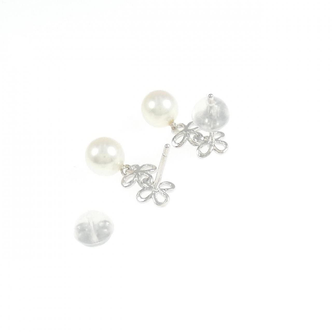 K18WG フラワー アコヤパール ピアス 5.5mm