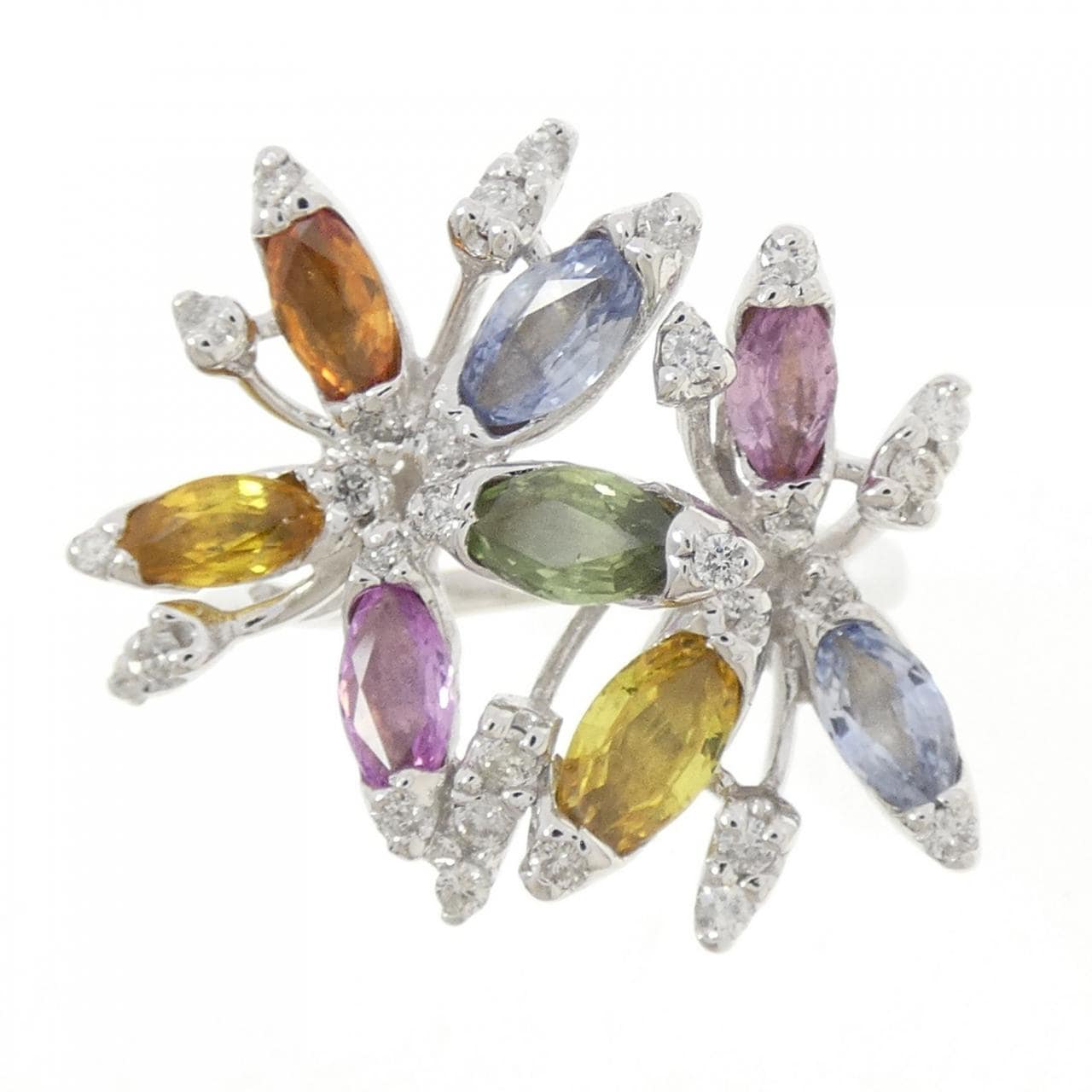 K14WG フラワー サファイヤ リング 2.77CT