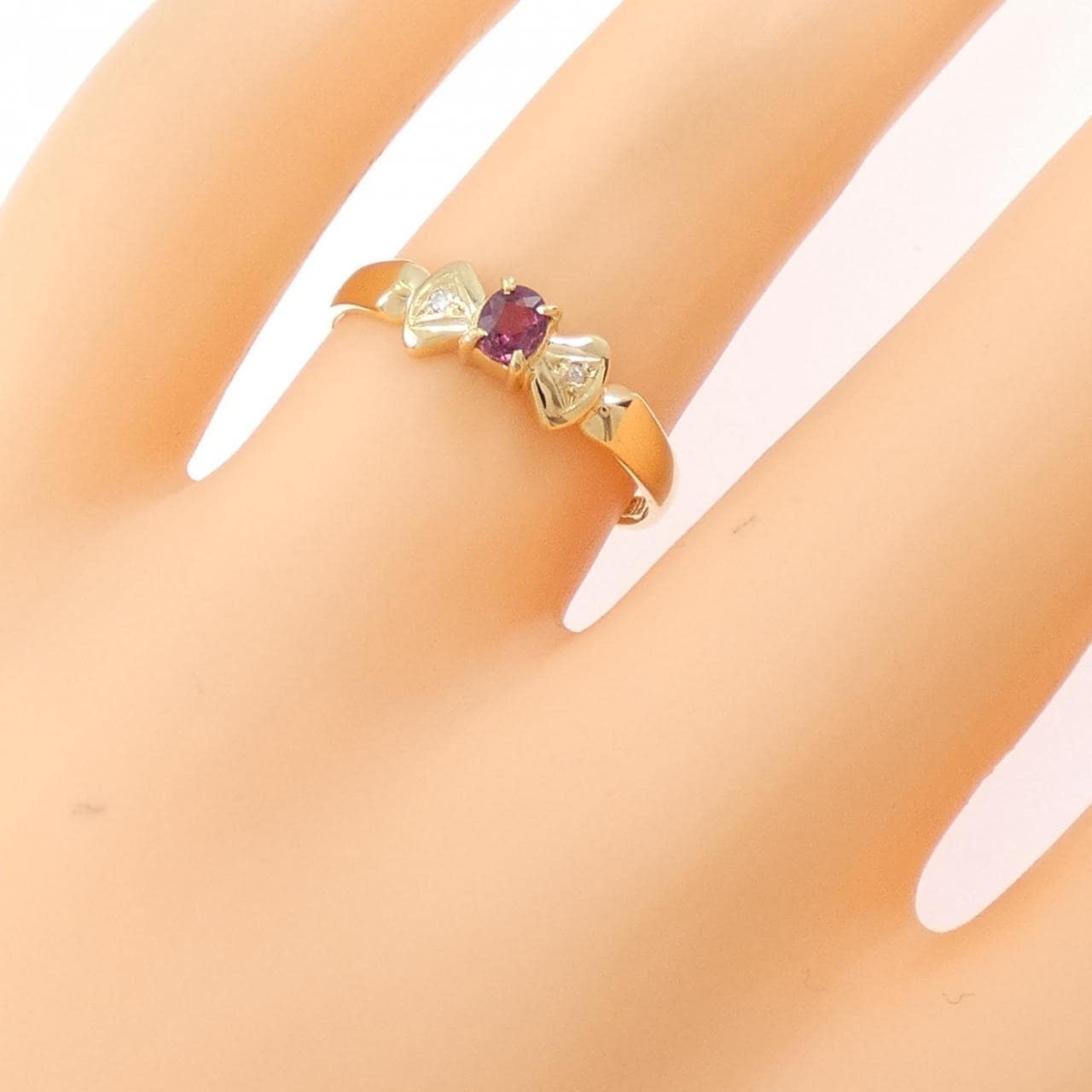 K18YG リボン ルビー リング
