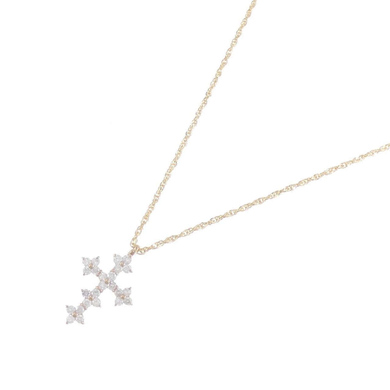 K18PG/K18YG Cross x Flower Diamond Necklace 0.50CT