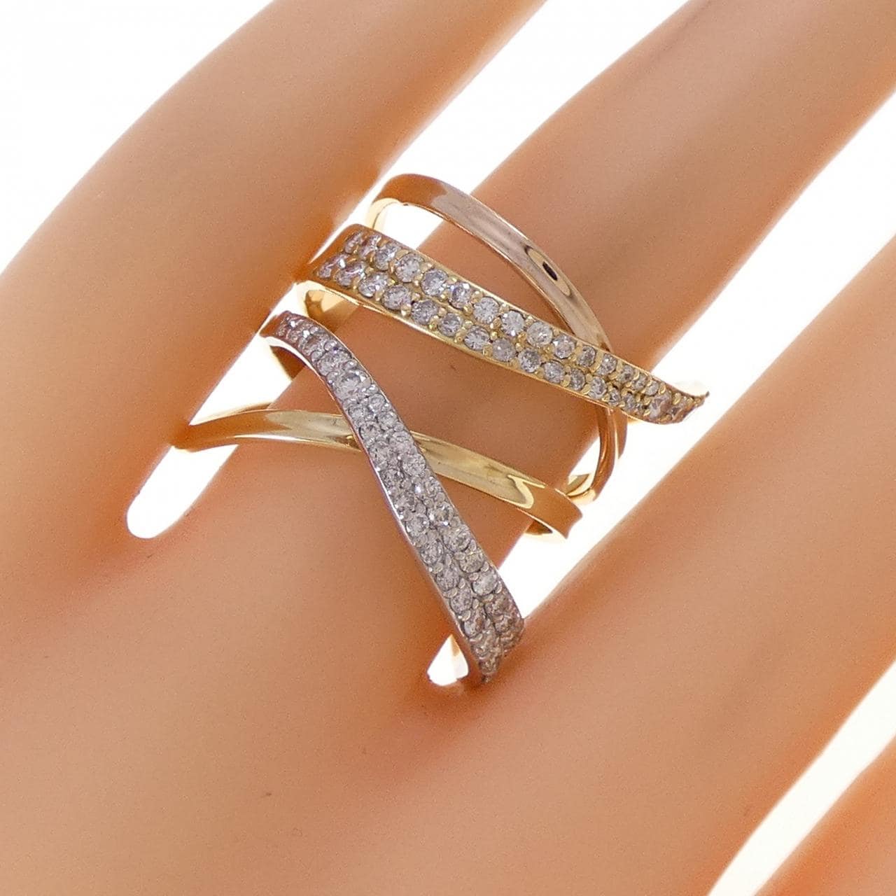 K18YG/PT900/K18PG ダイヤモンド リング 0.86CT