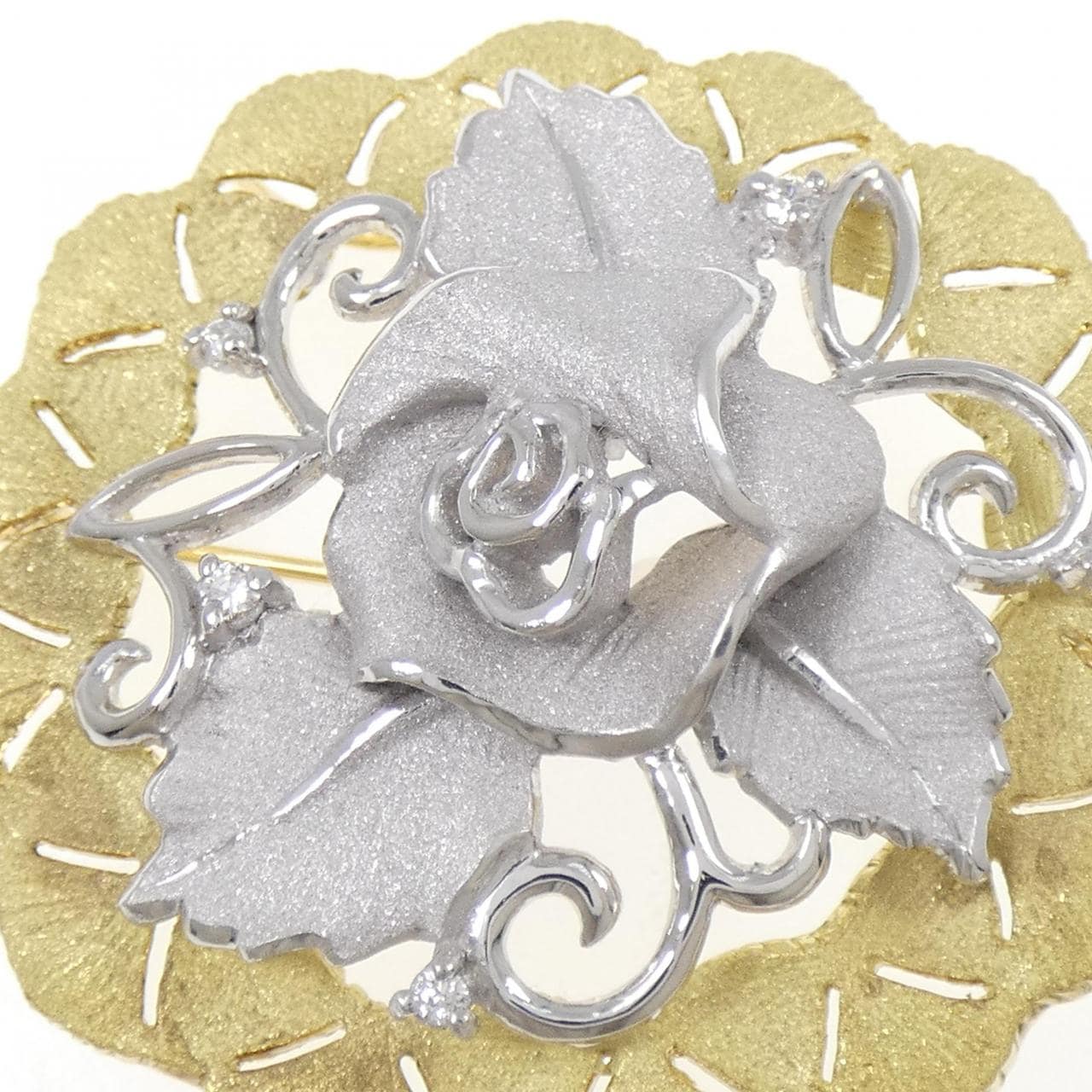 タムラシュンイチ フラワー ダイヤモンド ブローチ 0.13CT