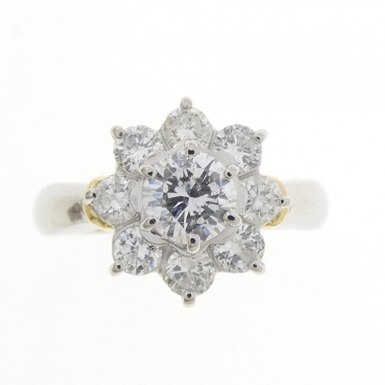PT900/K18YG フラワー ダイヤモンド リング 1.00CT