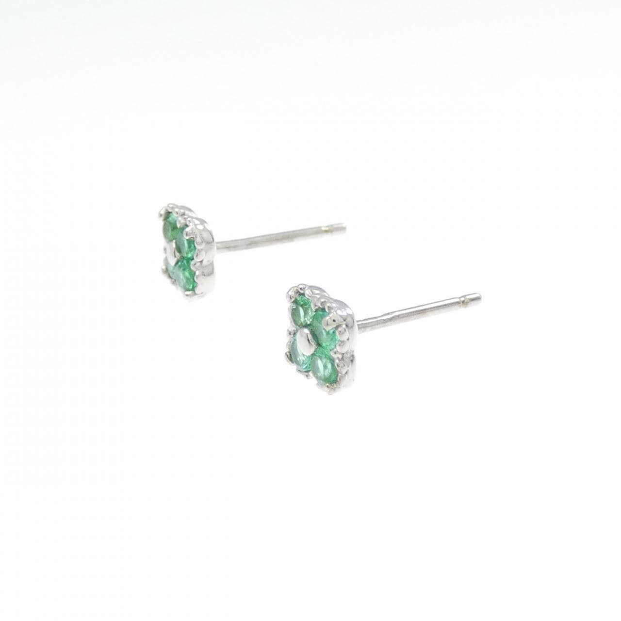 K18WG フラワー エメラルド ピアス 0.20CT