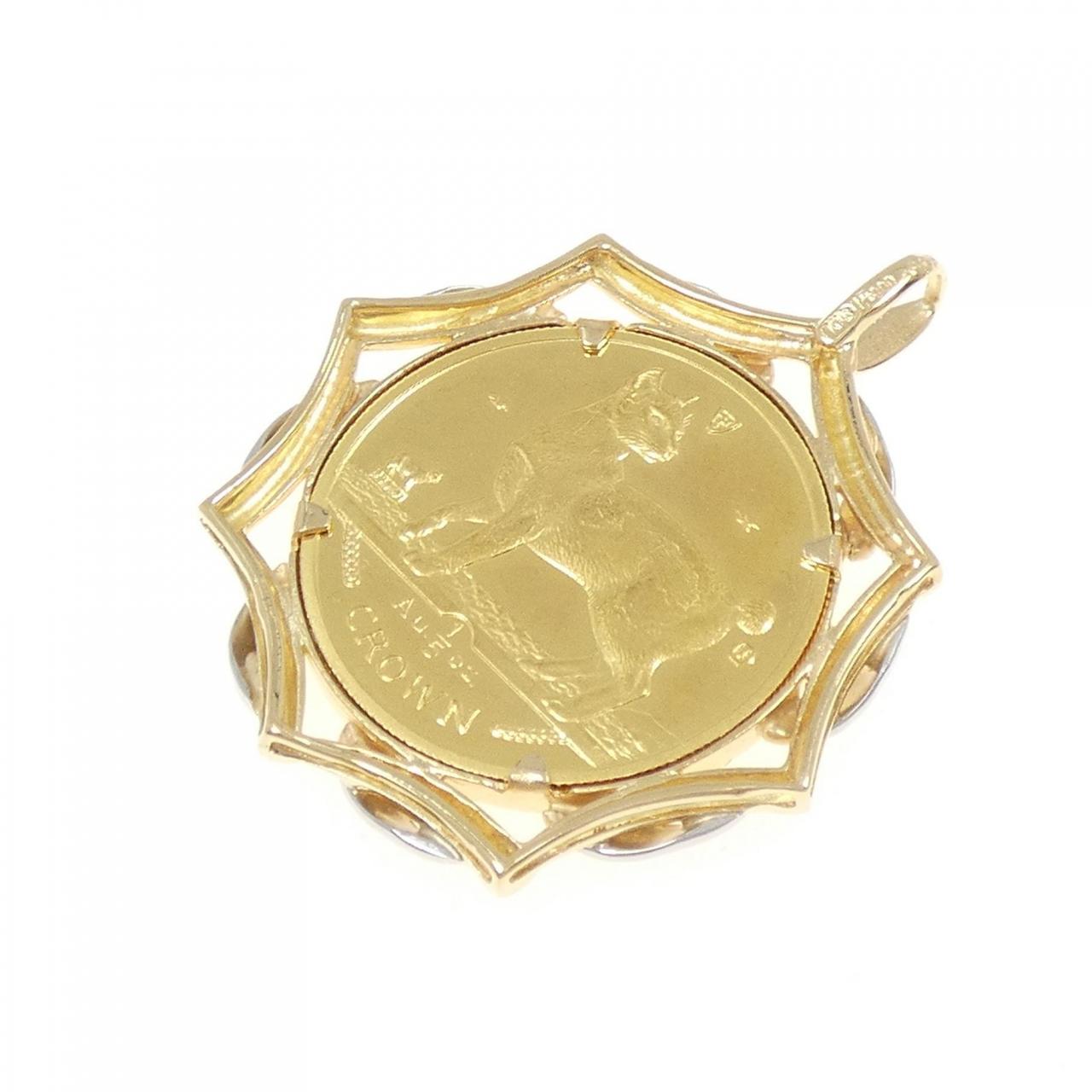 K18/PT900 (frame) Diamond Coin Pendant 0.07CT