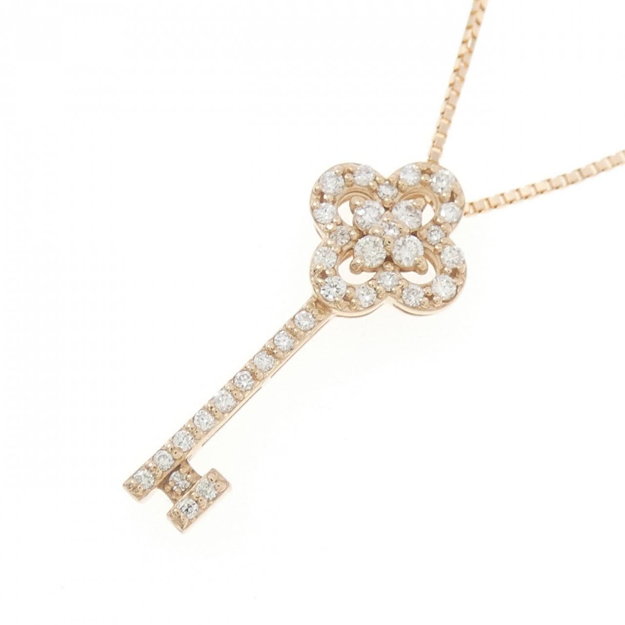 K18PG キー×フラワー ダイヤモンド ネックレス 0.16CT
