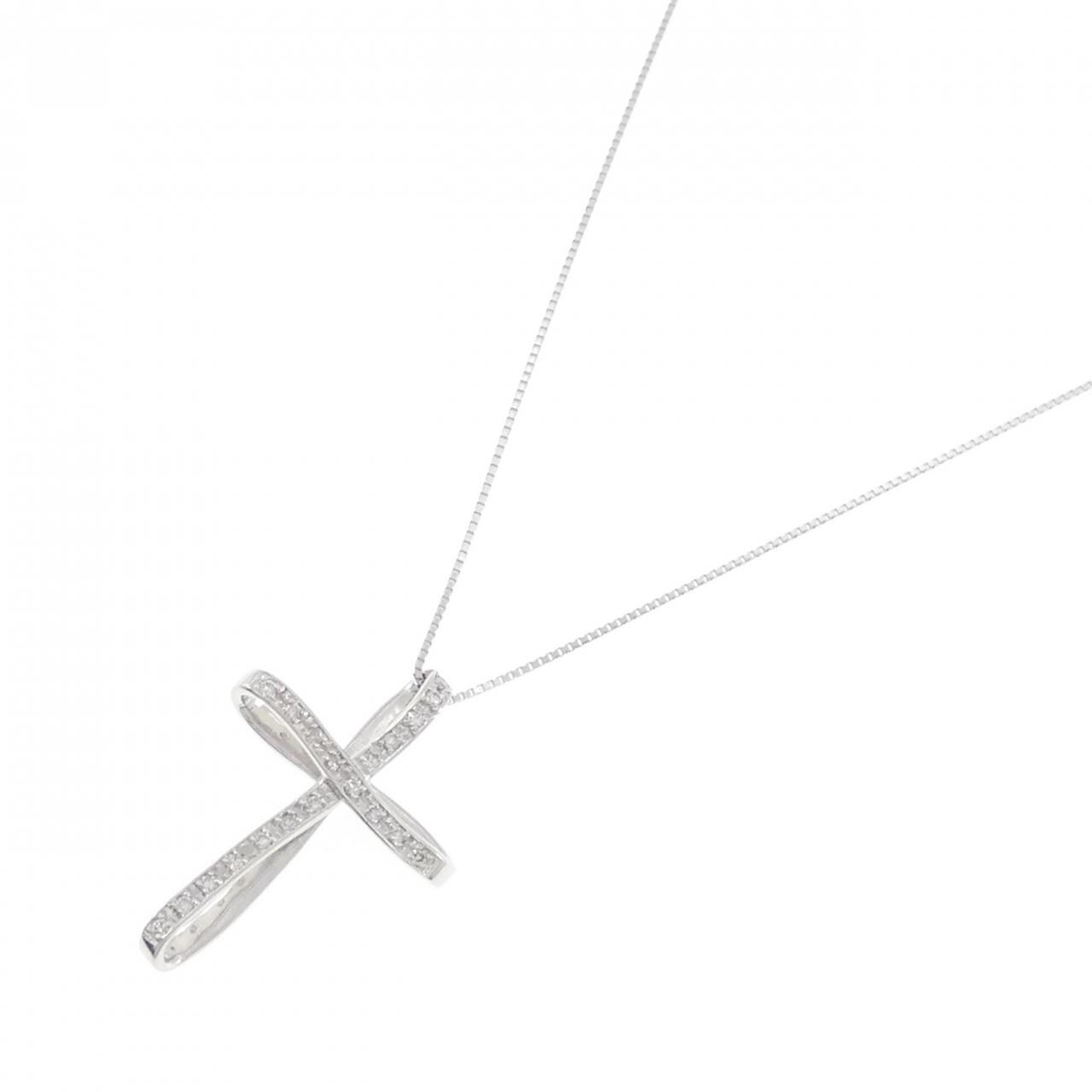 K18WG クロス ダイヤモンド ネックレス 0.16CT