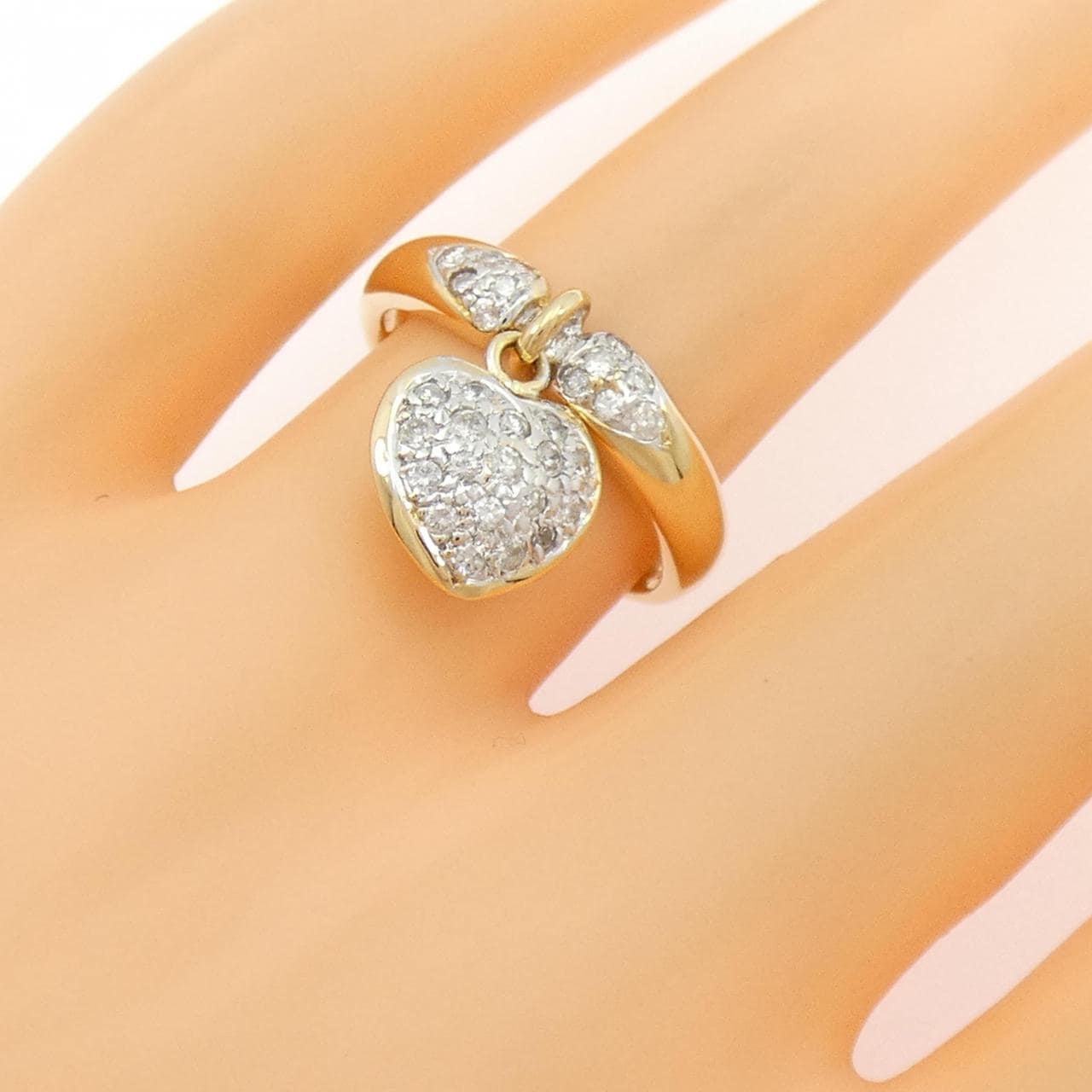 K18YG/K18WG ハート パヴェ ダイヤモンド リング 0.37CT