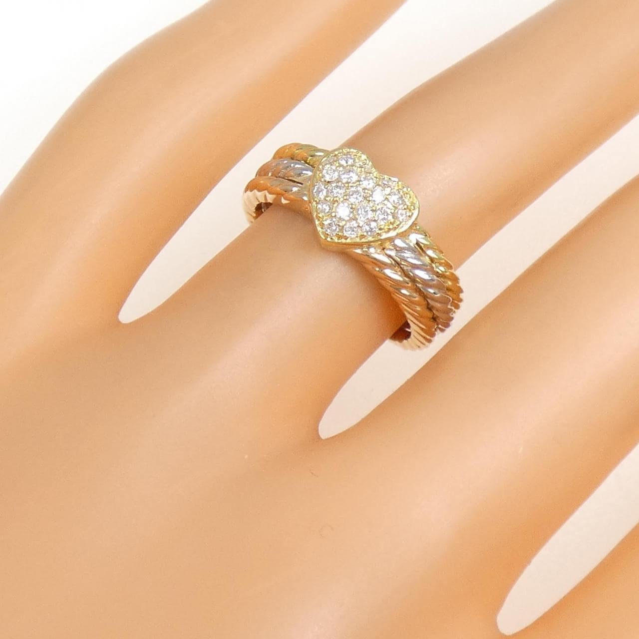 K18YG/PT900/K18PG ハート ダイヤモンド リング 0.20CT