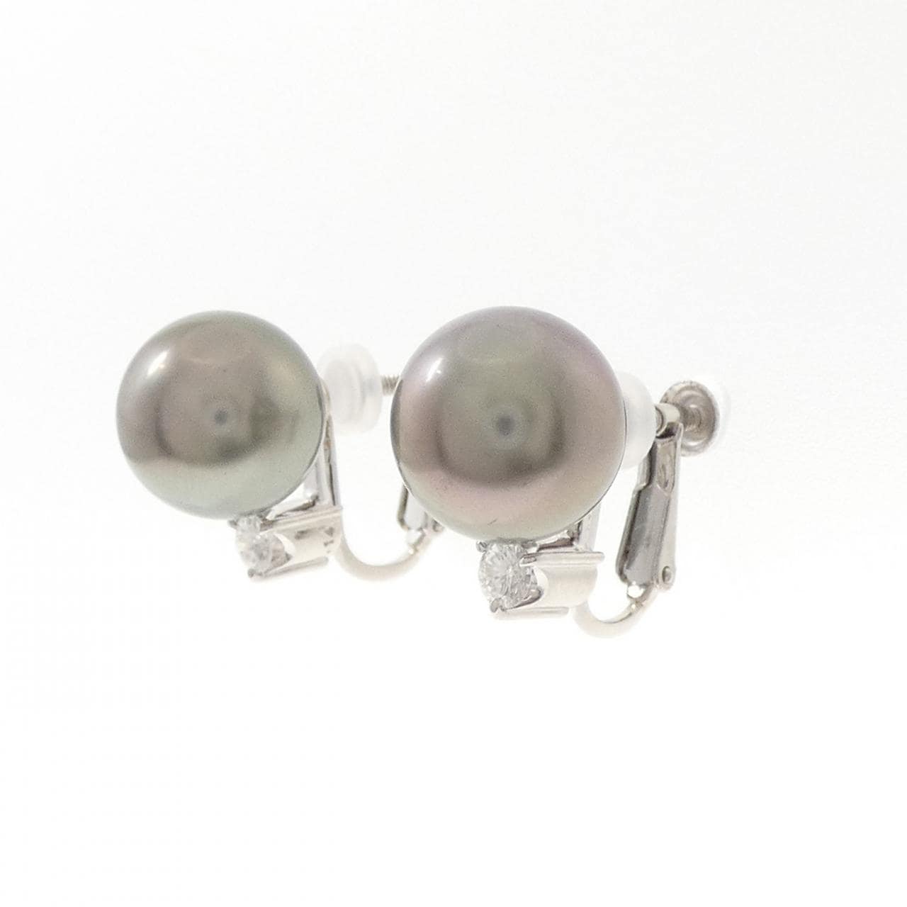 PT900 黒蝶パール イヤリング 11.5mm