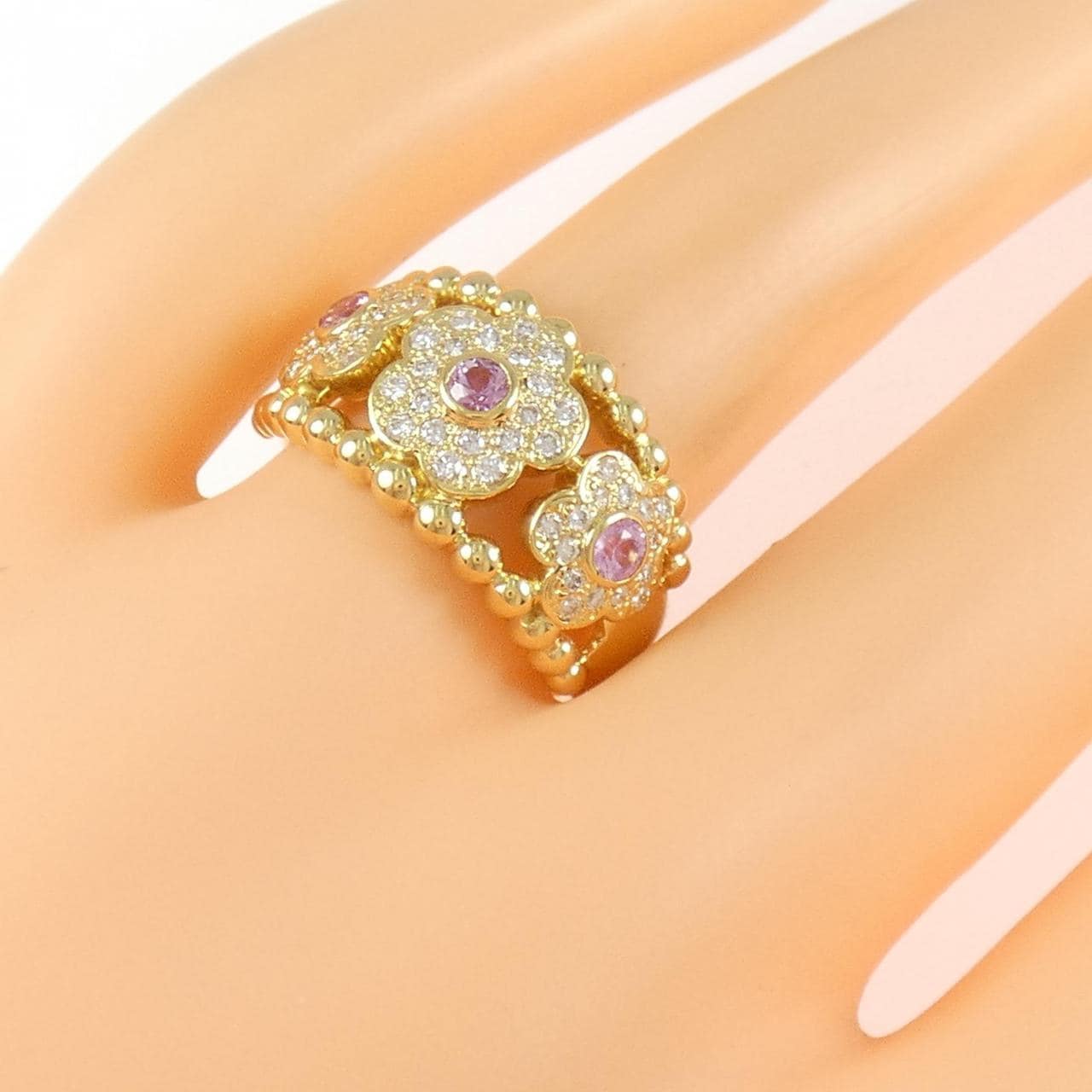 K18YG フラワー サファイヤ リング 0.34CT