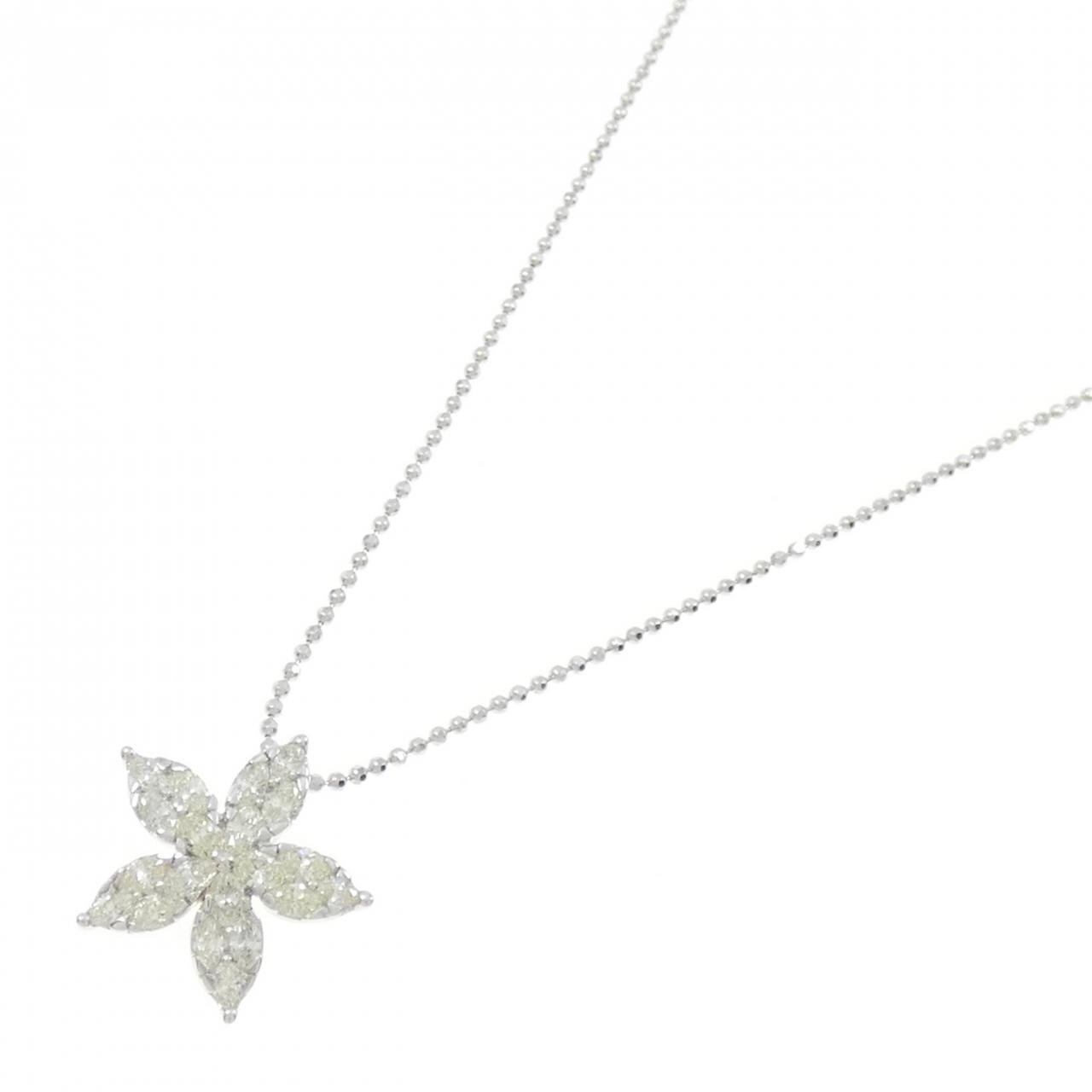 K18WG フラワー ダイヤモンド ネックレス 1.10CT
