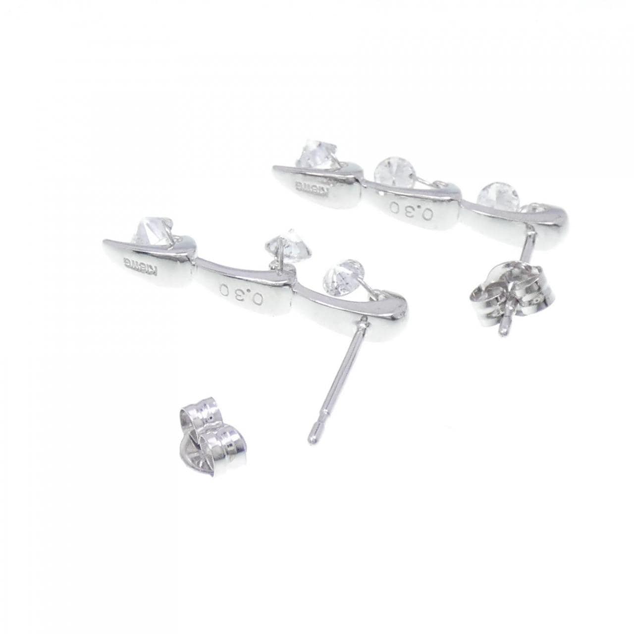 K18WG/K14WG Three Stone Diamond Earrings 0.60CT