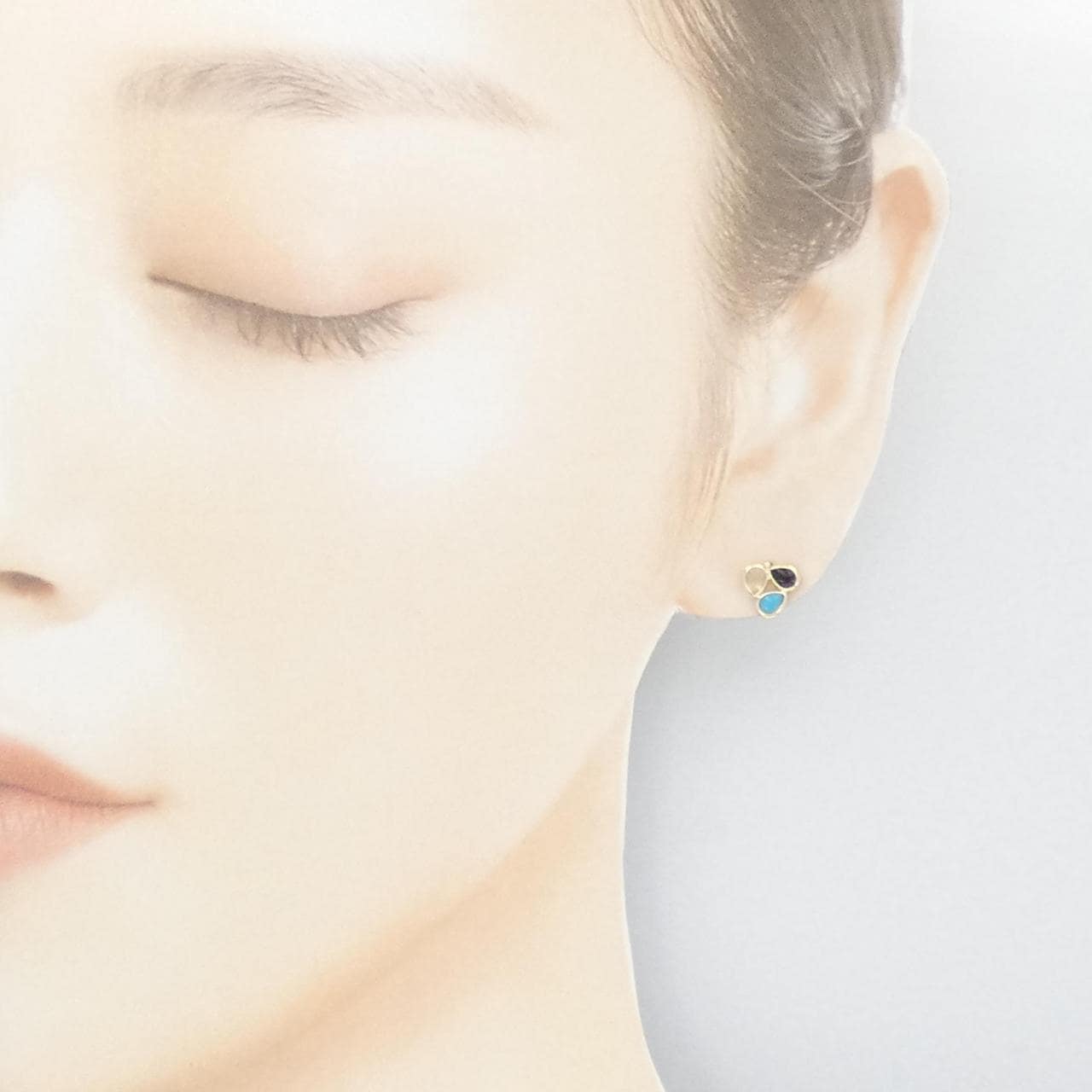 [新品] K10YG 彩色寶石耳環