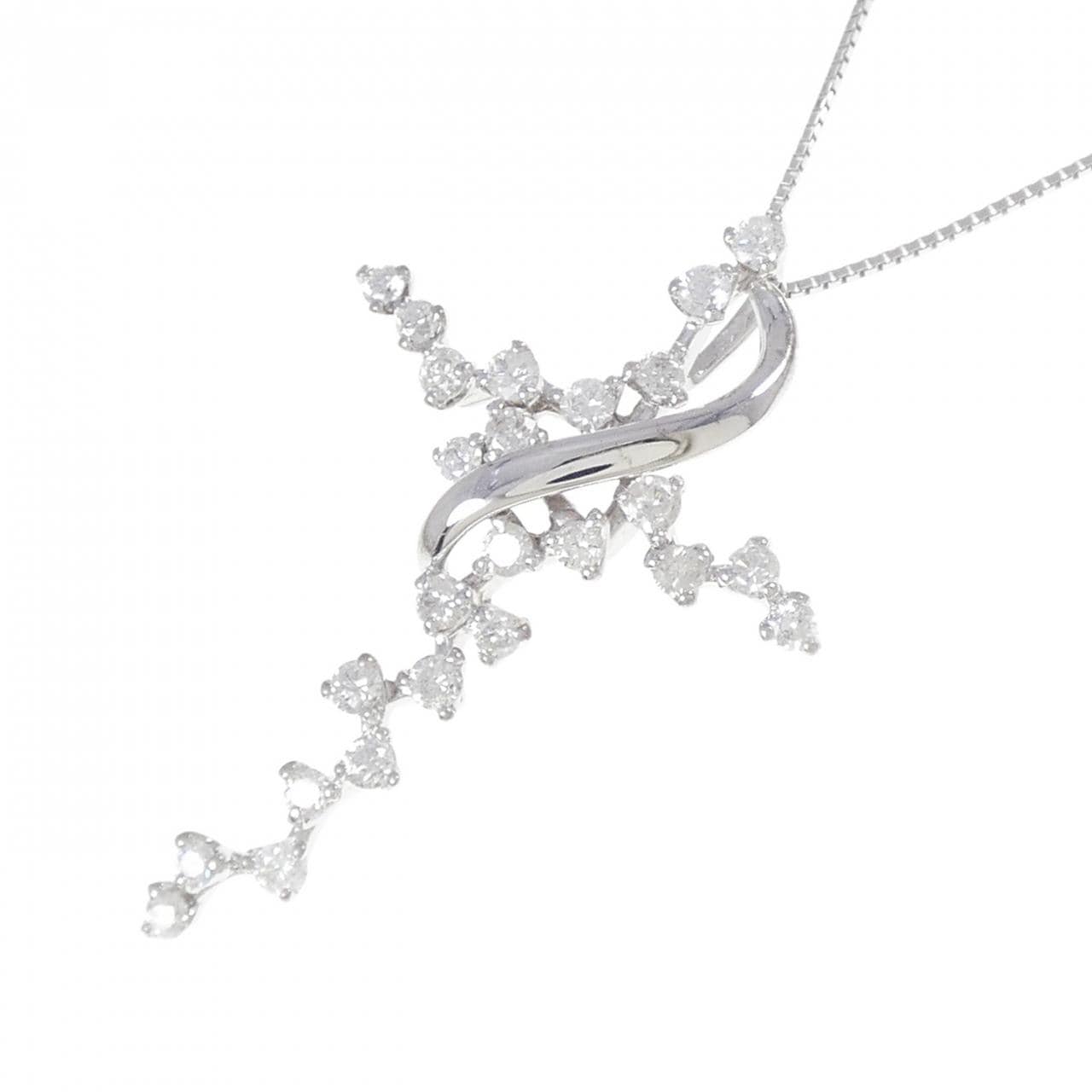 K18WG クロス ダイヤモンド ネックレス 1.43CT